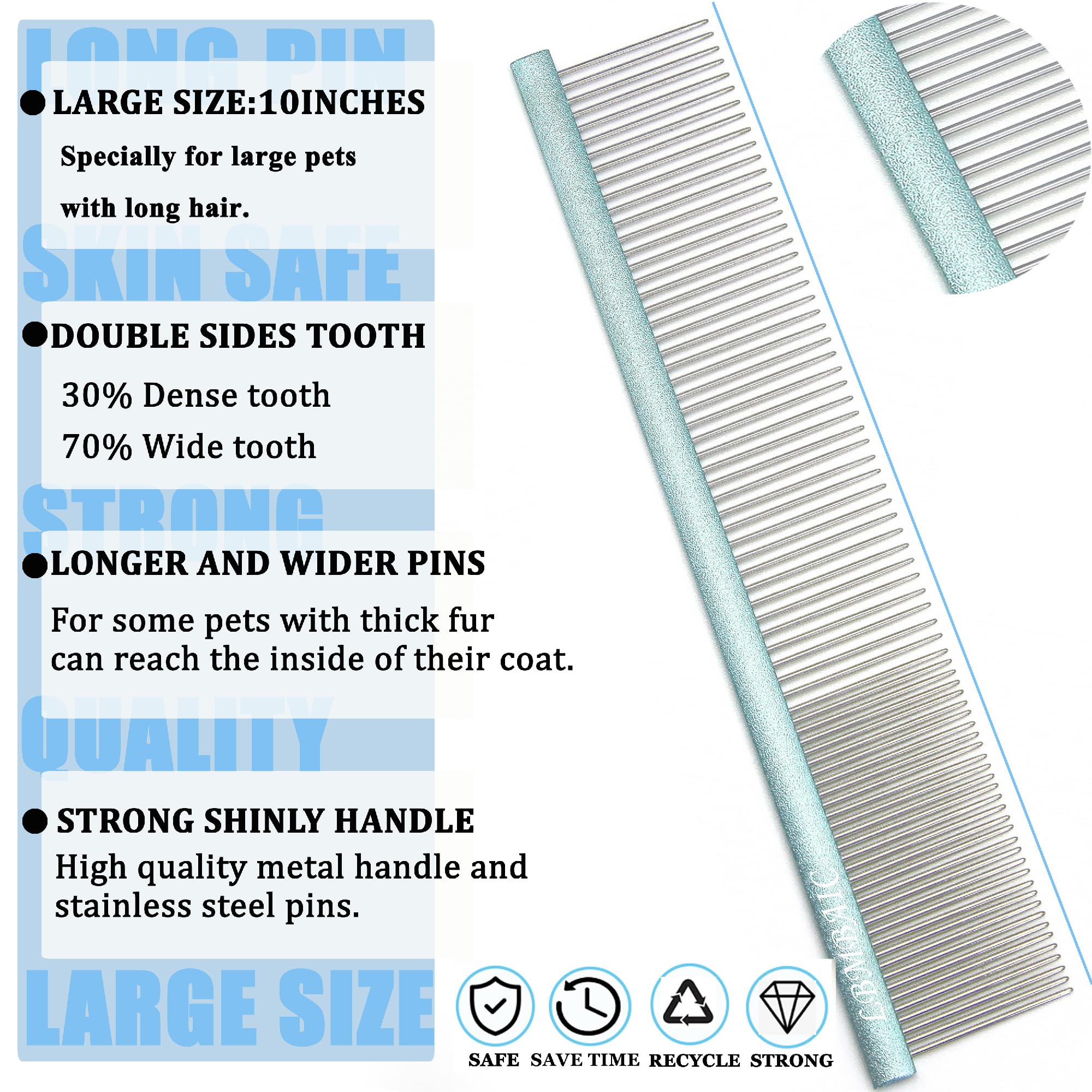Lbmbaic 10Inches Large Dog Grooming Comb For Shedding Matted Hair For Large Dogs Metal Dog Comb With Long Wide Tooth Comb For Poodles And Goldendoodles Reduce Tangles,Mats And Knots.(Blue)