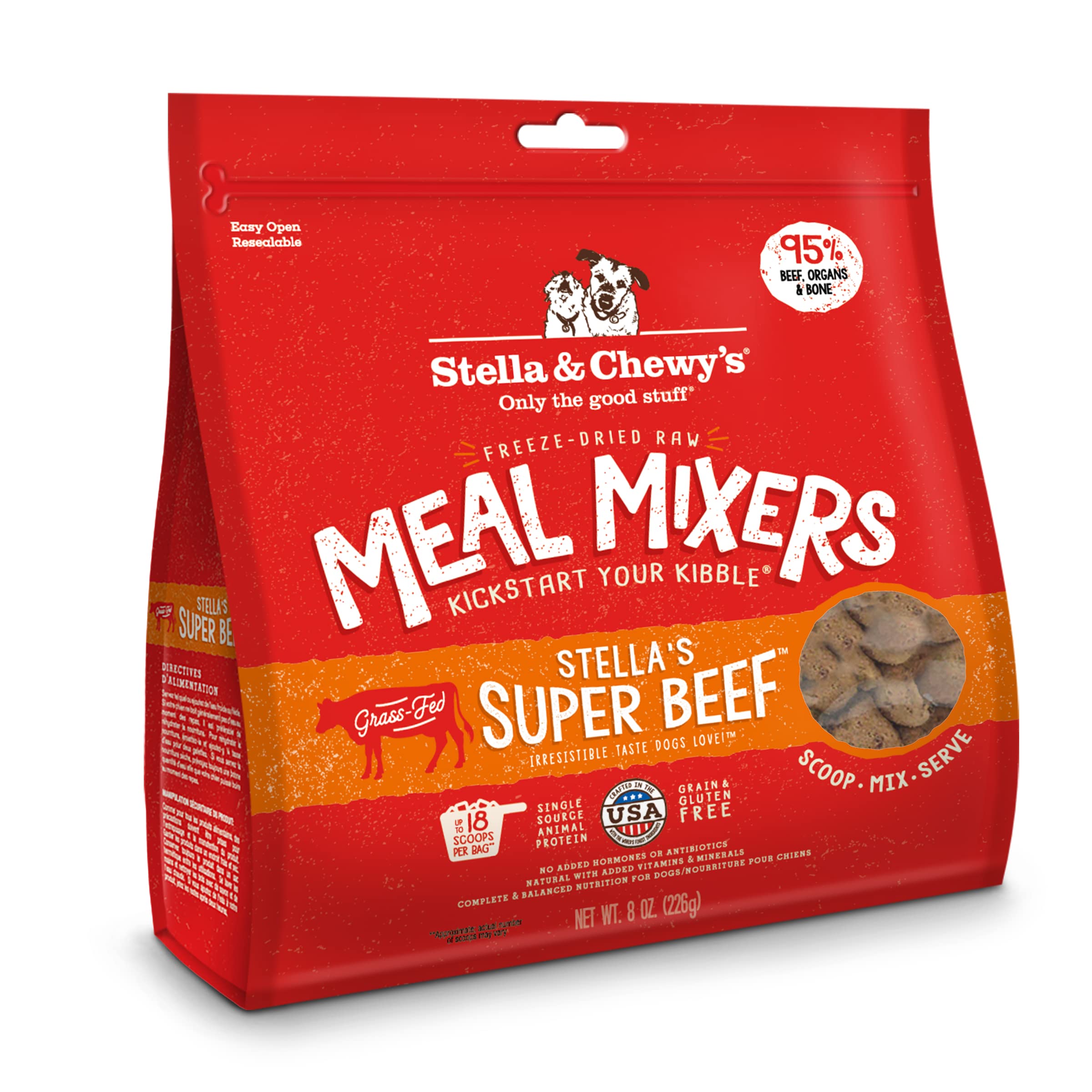 Stella & Chewys Freeze Dried Raw Super Beef Meal Mixer - Dog Food Topper for Small & Large Breeds - Grain Free, Protein Rich Re