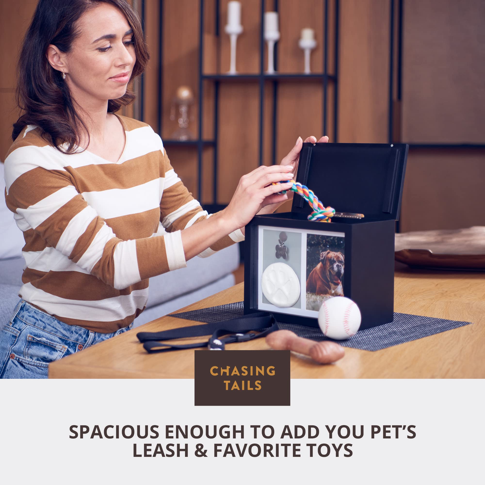 Chasing Tails Pet Urns For Dogs Ashes Keepsake - Memorial Dog Urns For Ashes Personalized, Cat Urns For Ashes, Pet Urns For Dogs Ashes Small - Includes Pet Paw Print Kit, Picture Frame And Photo Book