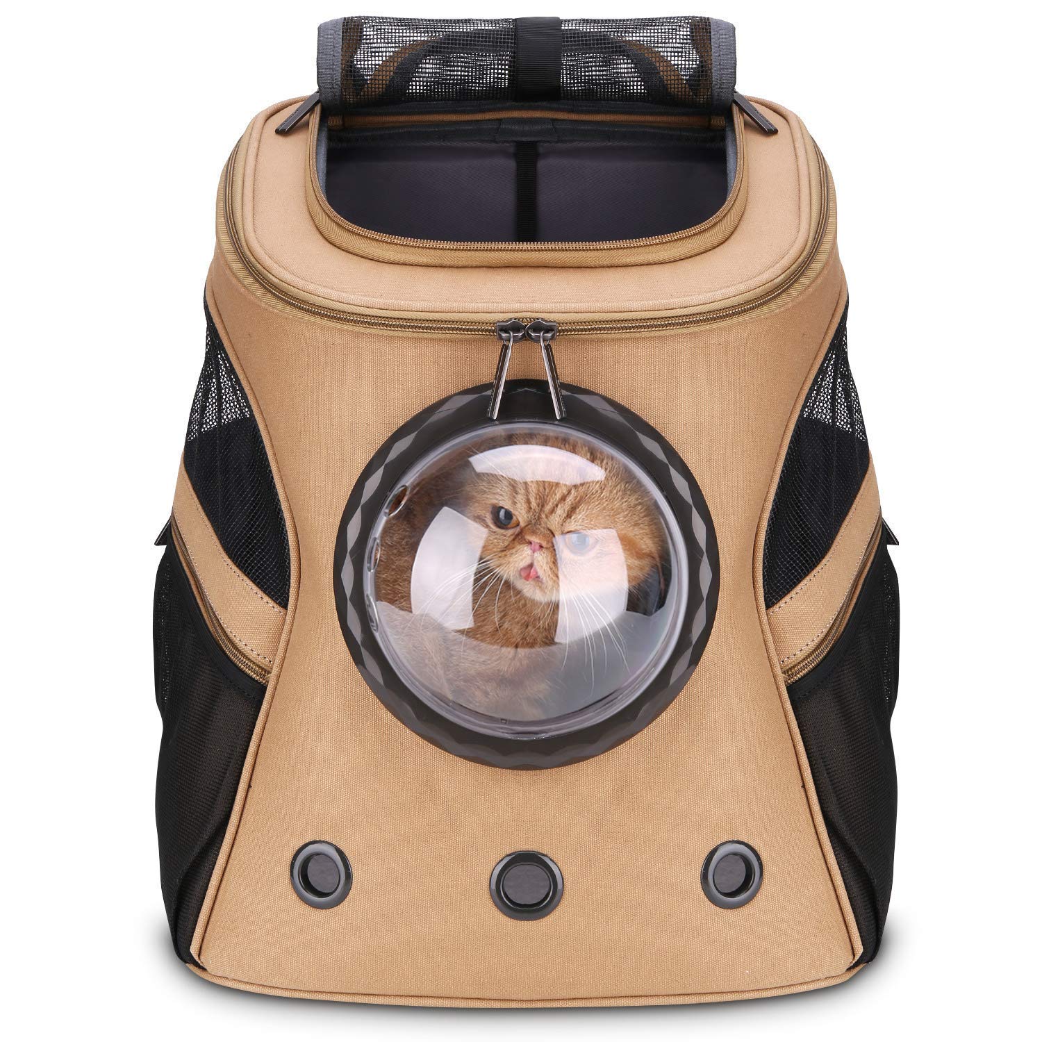 Lollimeow Large Pet Carrier Backpack, Bubble Backpack Carrier For Fat Cats And Puppies,Airline-Approved(Khaki)
