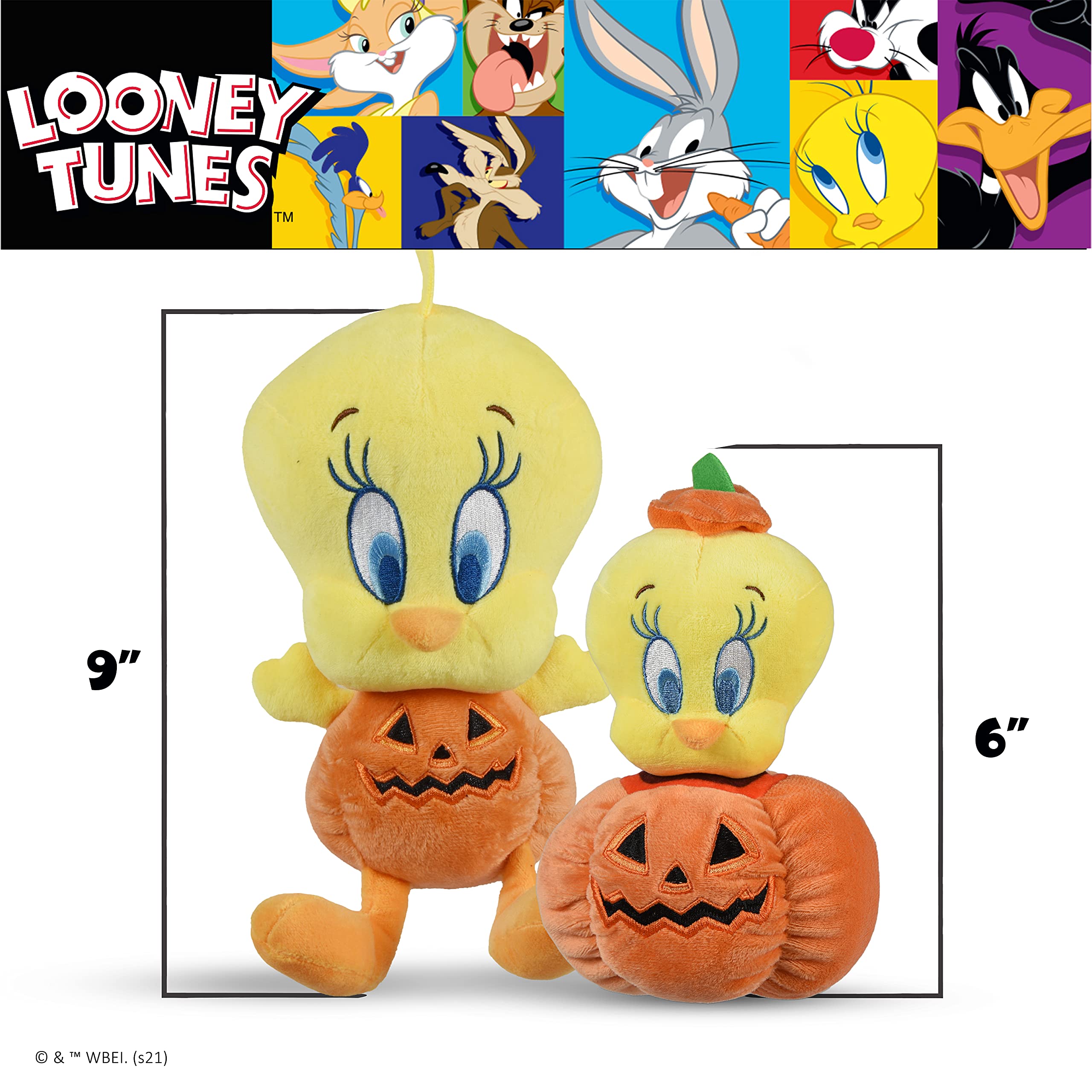 Looney Tunes For Pets Tweety Bird Stuffed Animal Halloween Pumpkin Head Plush Dog Toy | Stuffed Animal Toy For Dogs, Small Dog Toy Tweety Bird Squeaky Dog Toy Dog Chew Toy, 6 Inch (Ff16872)