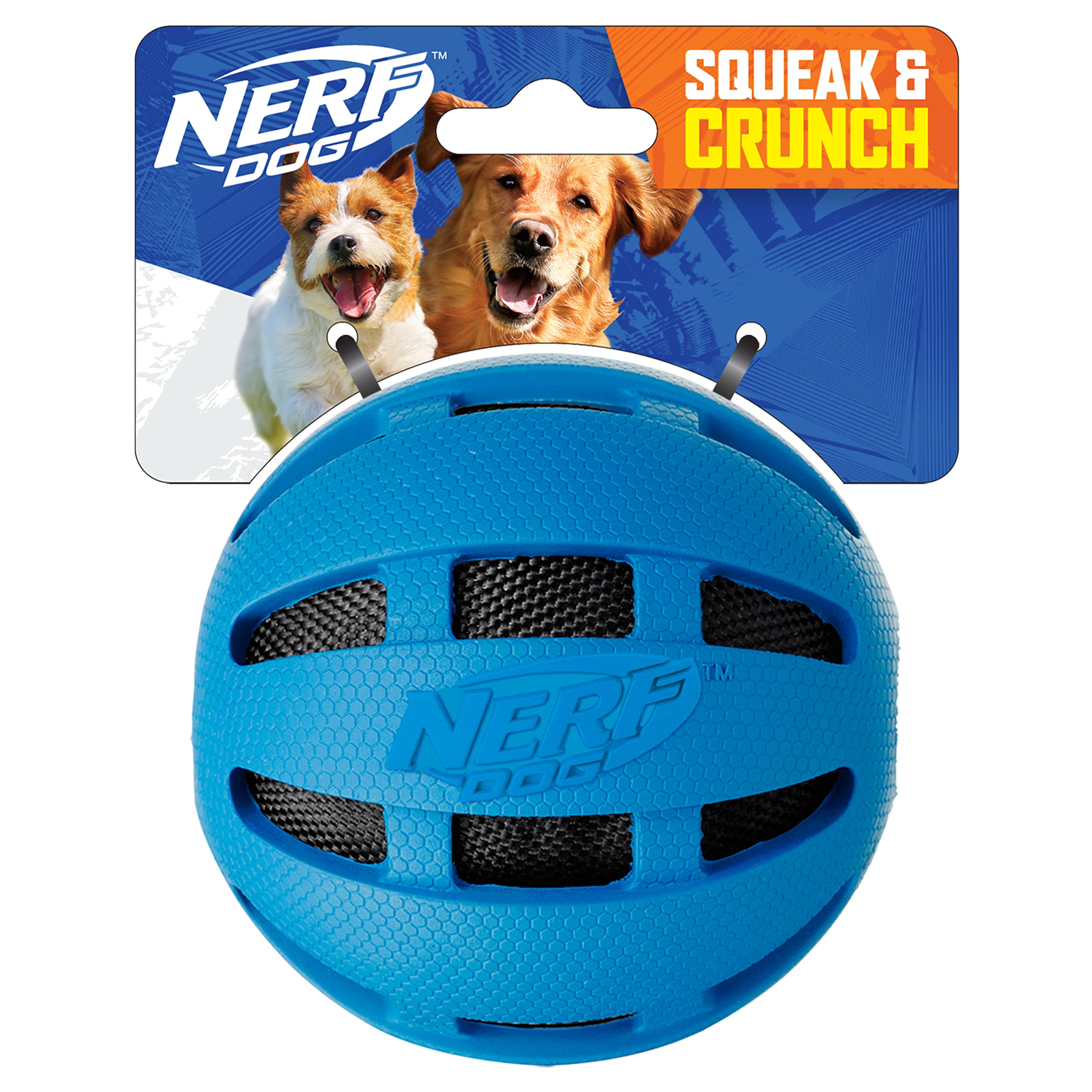 Nerf Dog Crunch And Squeak Rubber Ball Dog Toy, Single, Medium/Large, Blue