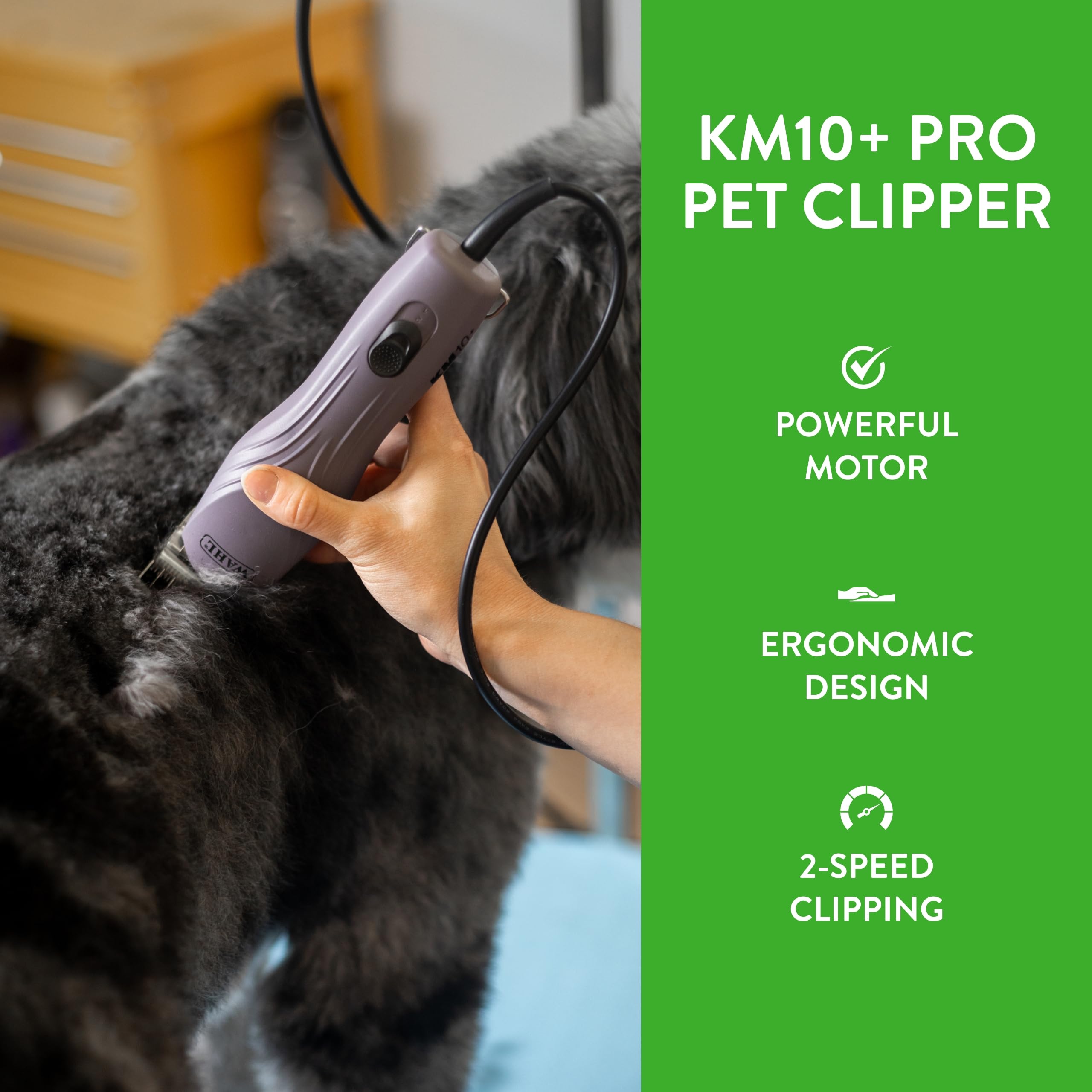 Wahl Pro Animal Km10+ Corded Clipper - New #10 Prime Series Blade, Lockguard Patent Pending Technology & Textured Housing Design