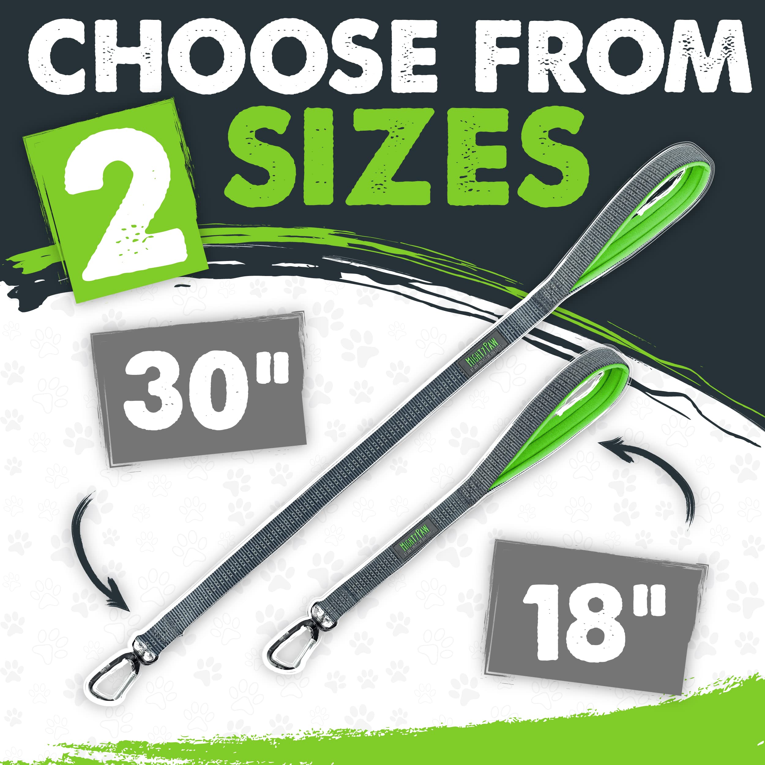 Mighty Paw Short Leash, Traffic Handle Dog Leash, Premium Quality Dog Lead With Padded Handle (18 In, Grey)