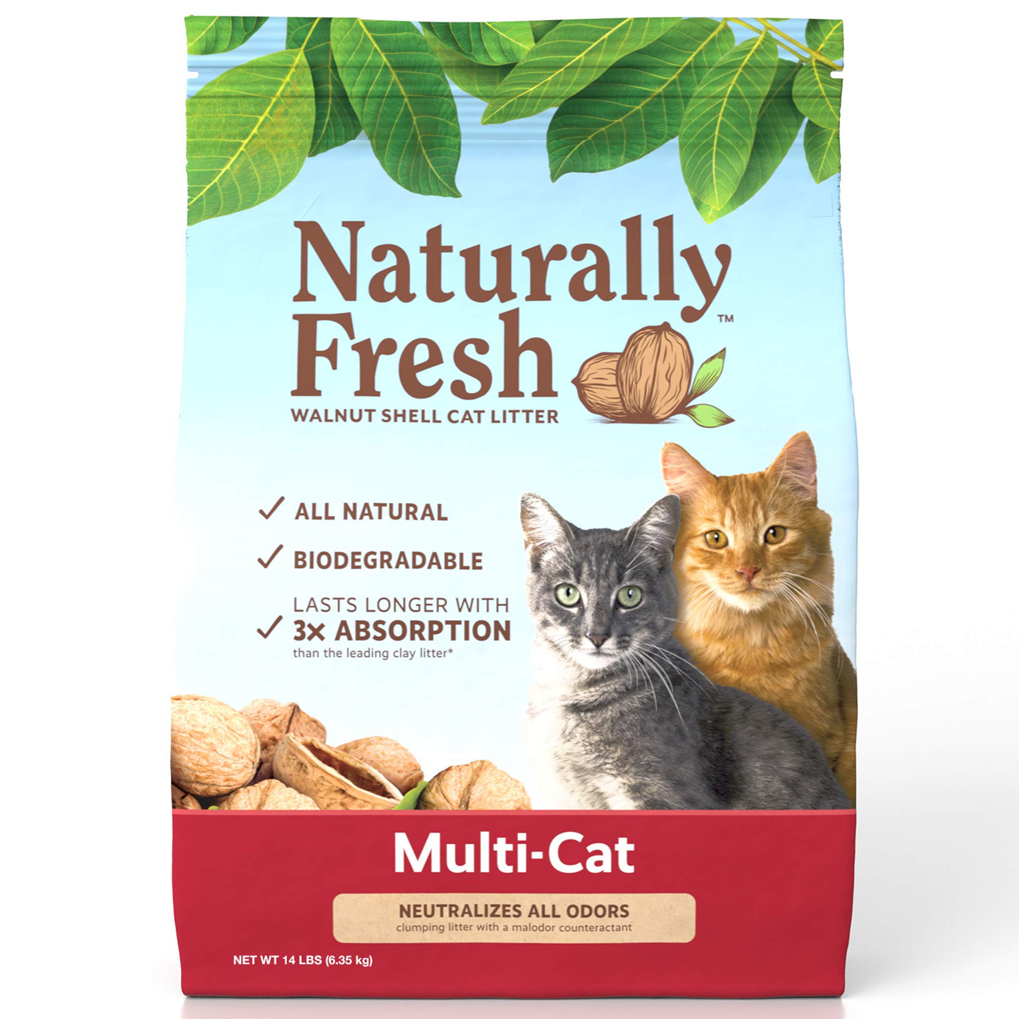 Naturally Fresh Cat Litter - Walnut-Based Quick-Clumping Kitty Litter, Unscented, Multi-Cat, 14 Lb