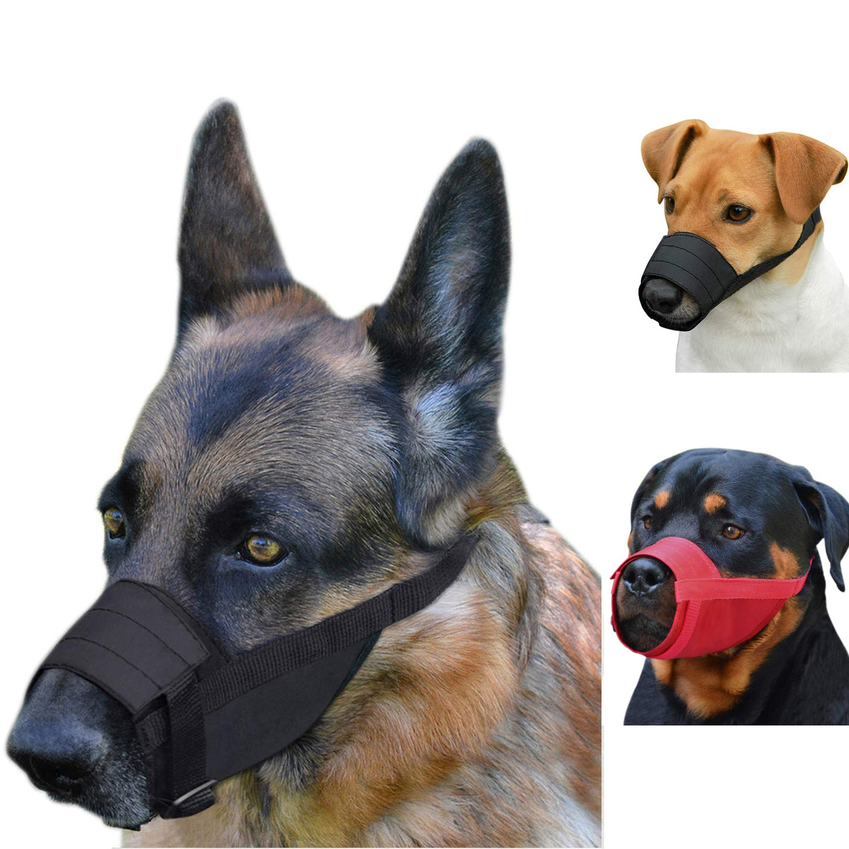 Collardirect 2-Pcs Set Dog Muzzles - Adjustable Soft Breathable Nylon Dog Mouth Guard Cover For Small, Medium And Large Dogs, Anti Chewing, Barking & Biting (1Black & 1Red; M/L (2 Count))