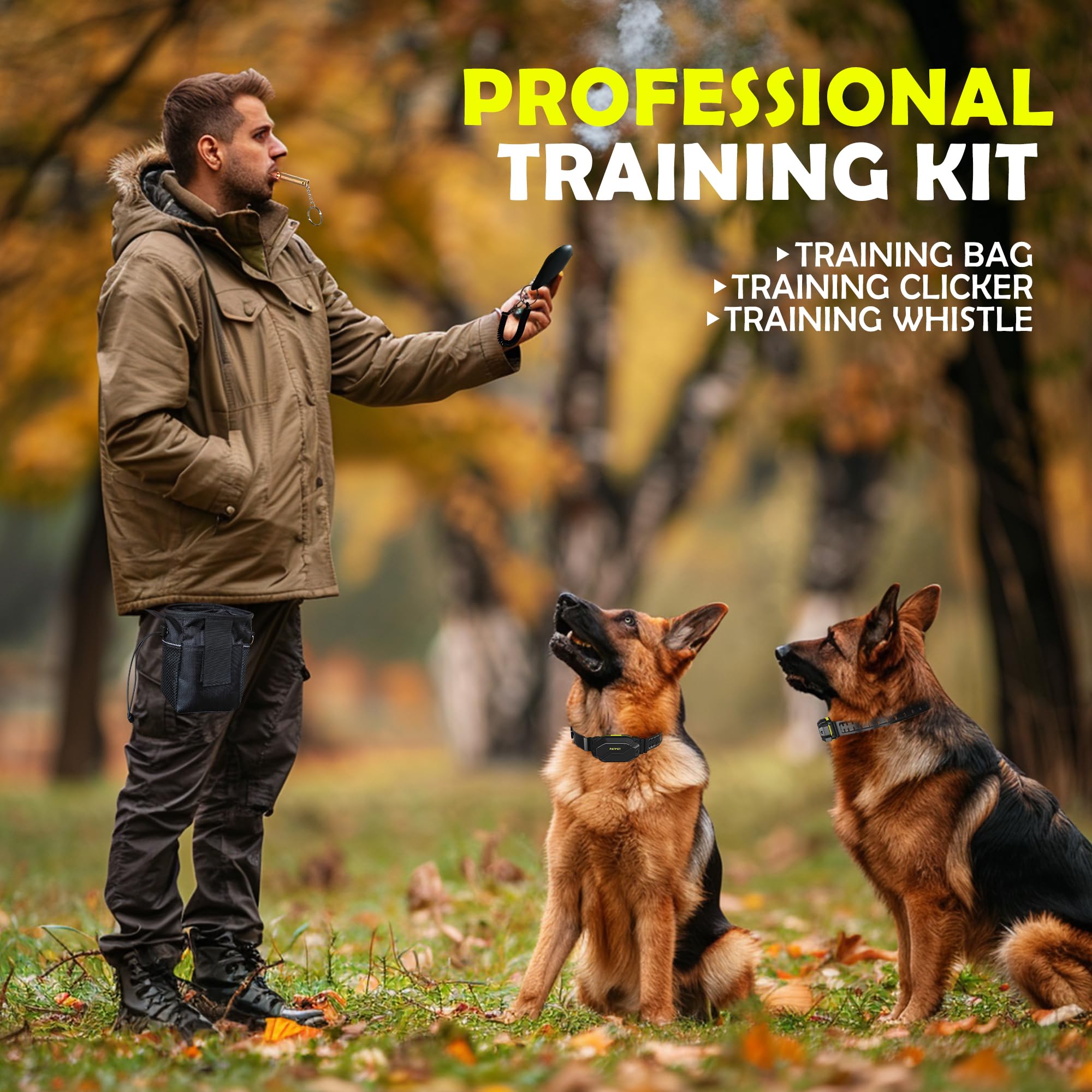 PATPET Dog Training Collar - 1.2 Mile Range, 101 Levels, Waterproof E Collar for Large Breeds, Remote Control, Black with Green