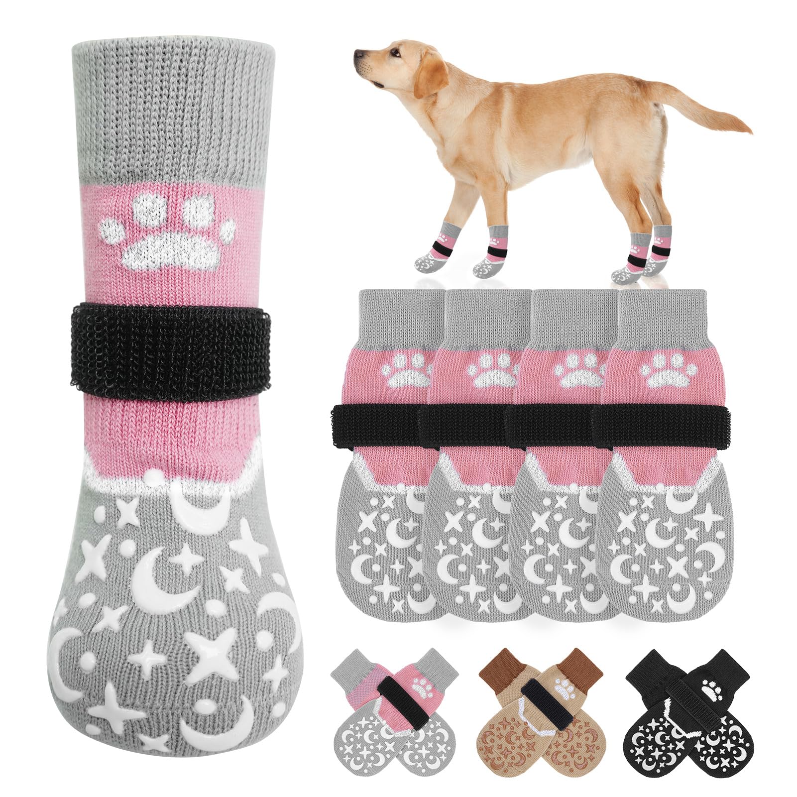 BEAUTYZOO Dog Socks to Prevent Licking Paws, Reflective Dog Socks for Hardwood Floors Anti Slip, Dog Shoes for Hot Pavement, Sma