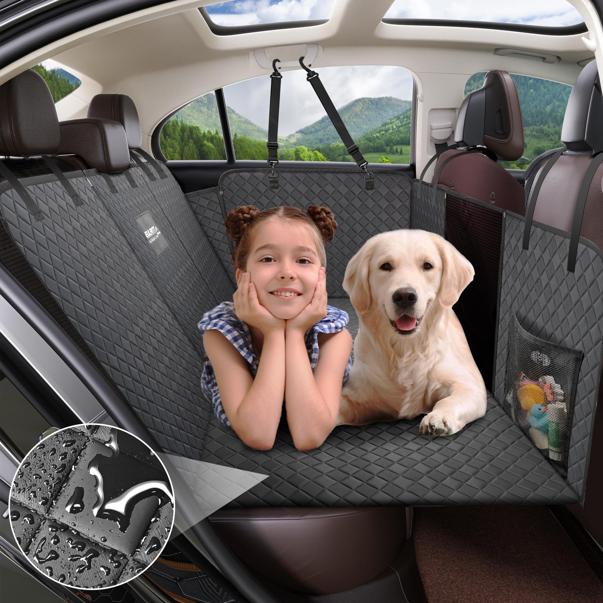 Eulant Back Seat Extender For Dogs,Waterproof Dog Car Seat Cover Protector With Mesh Window,Large Space Hammock For Car Suv Truc