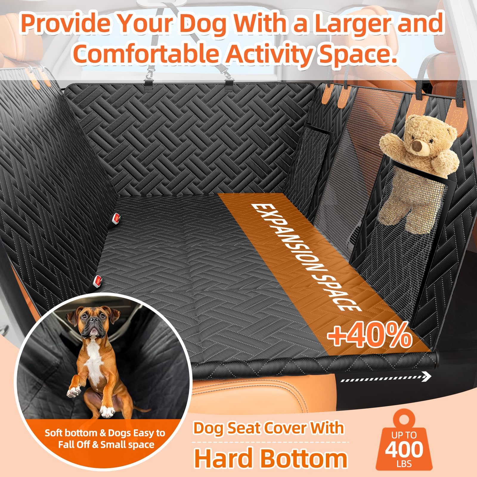 Lehni Back Seat Extender For Dogs,Hard Bottom Car Seat Cover For Dogs With Mesh Window,Waterproof Backseat Pet Cover Hard Bottom