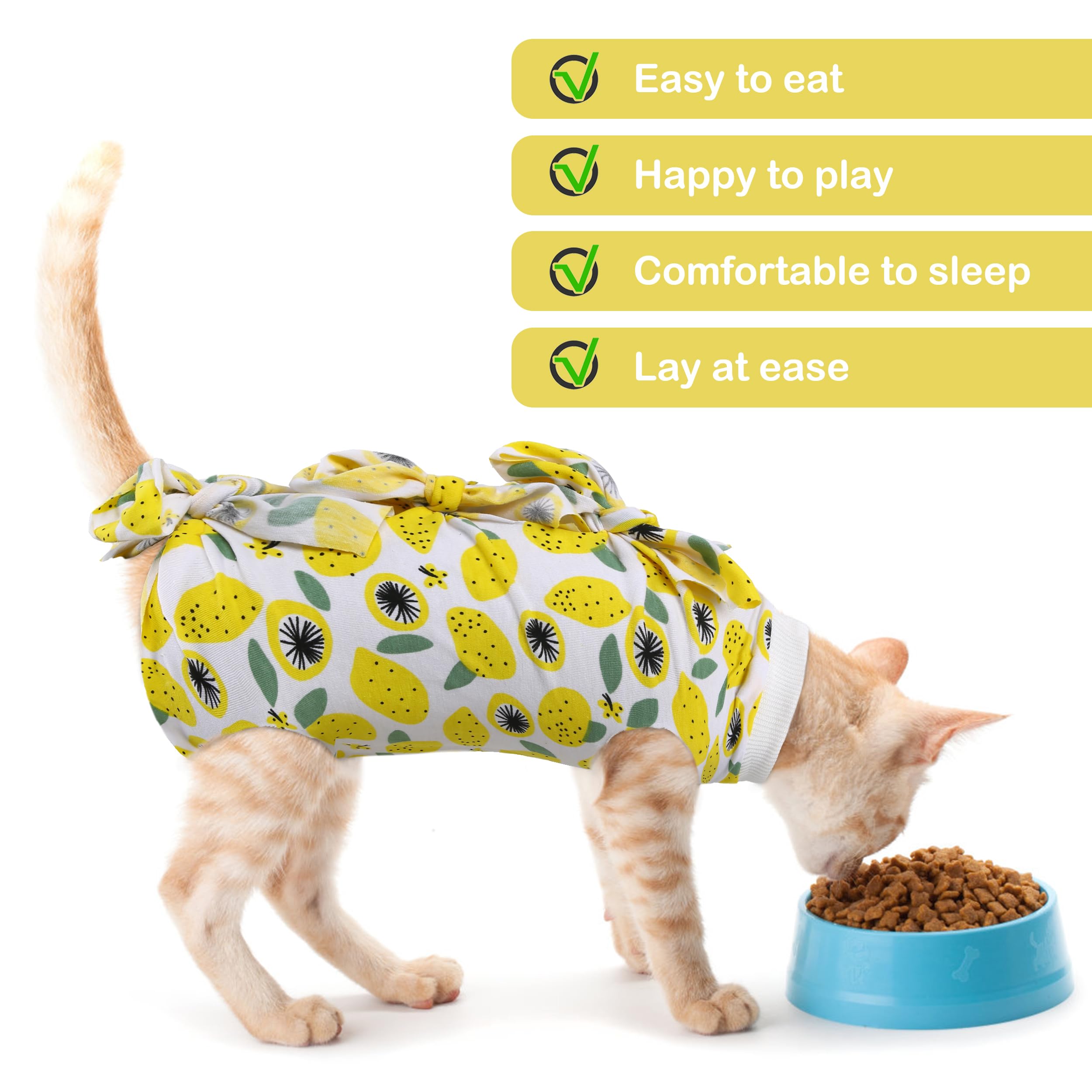 Pumyporeity Cat Recovery Suit After Surgery, Cat Onesie For Cats After Surgery, Cat Surgical Recovery Suit Female, Kitten Recovery Suit For Neutered/Abdominal Wound/Skin Damage/Weaning, Xs, Yellow