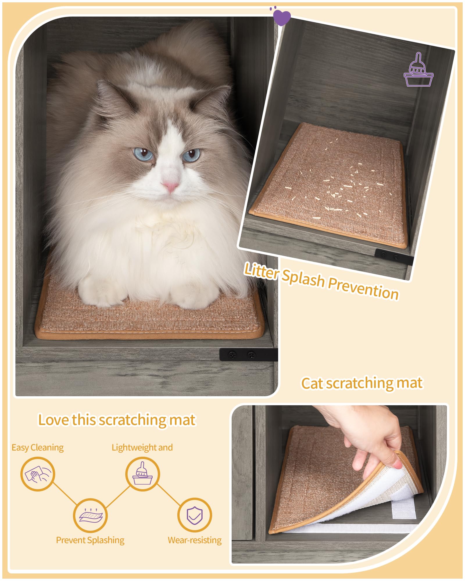 Hzuaneri Cat Litter Box Enclosure, Hidden Litter Box Cabinet Furniture with Bell, Indoor Cat House, Farmhouse Style, 31.5 x 19.7