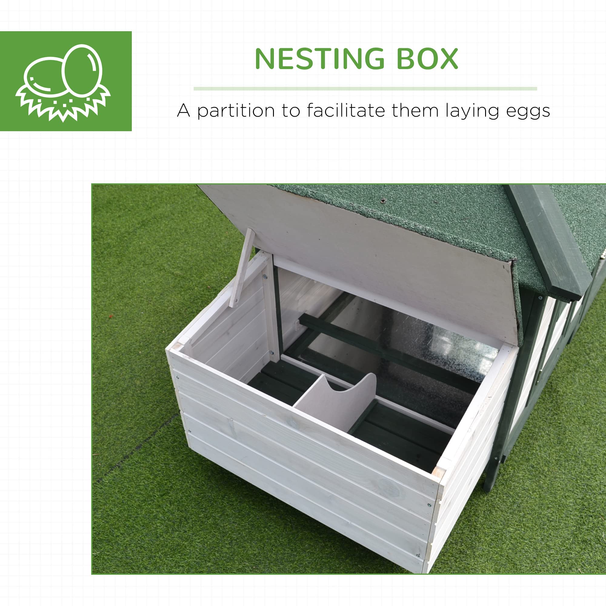 Pawhut 77' Wooden Chicken Coop With Nesting Box, Cute Outdoor Hen House With Removable Tray, Ramp Run, For Garden Backyard, Green