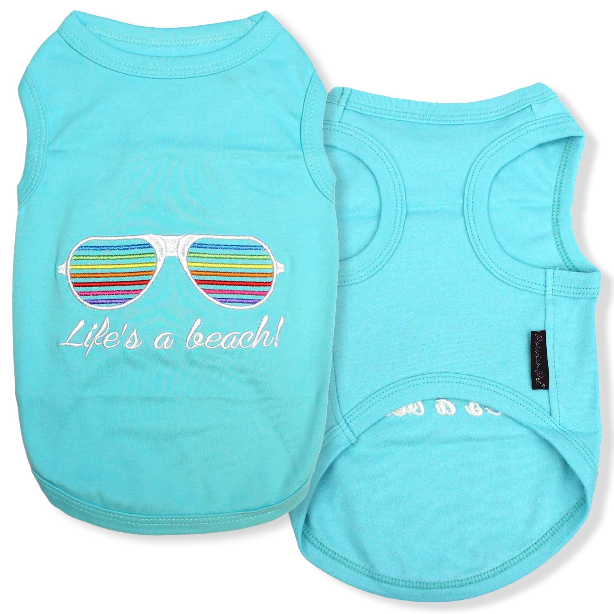 Parisian Pet Dog Tshirt - Embroidered Lifes A Beach Lightweight Tank Top - 100% Cotton, Tee Shirts - Summer Dog Clothes - Machin