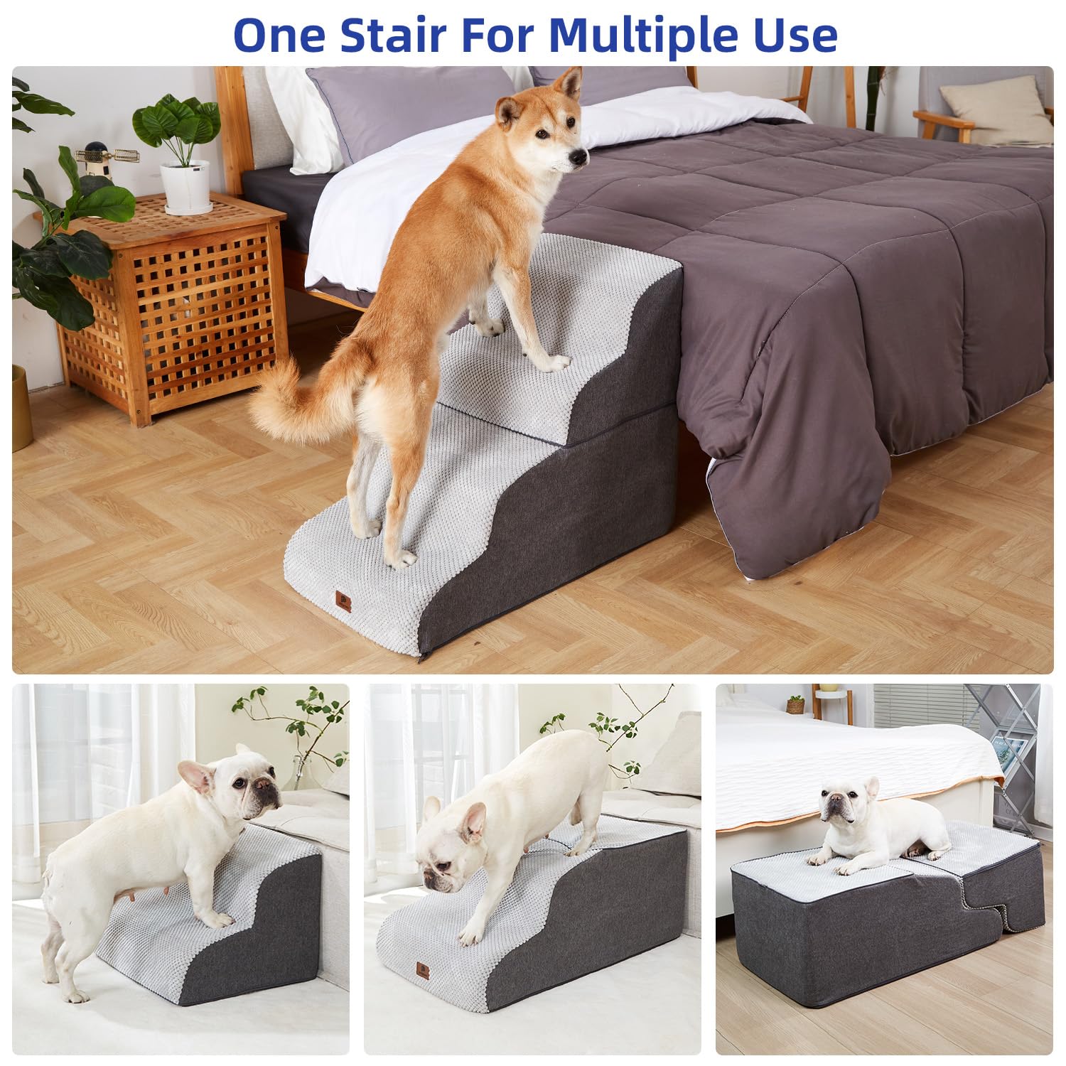 Pettycare Dog Stairs Ramp For High Beds And Couch,Curved Dog Steps For Small Pets, Pet Stairs Non-Slip Balanced Portable Puppy R