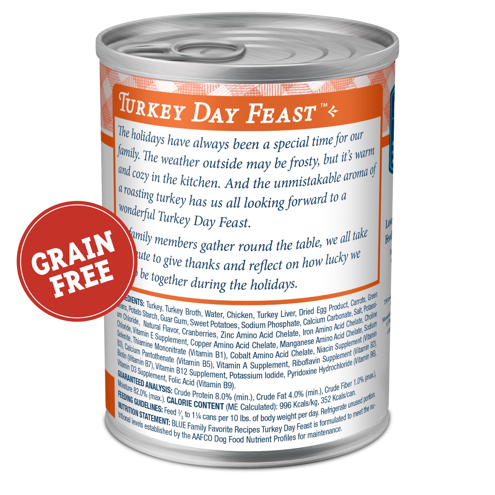 Blue Buffalo Family Favorites Adult Wet Dog Food, Made with Natural Ingredients, Turkey Day Feast, 12.5-oz Can (Pack of 12)
