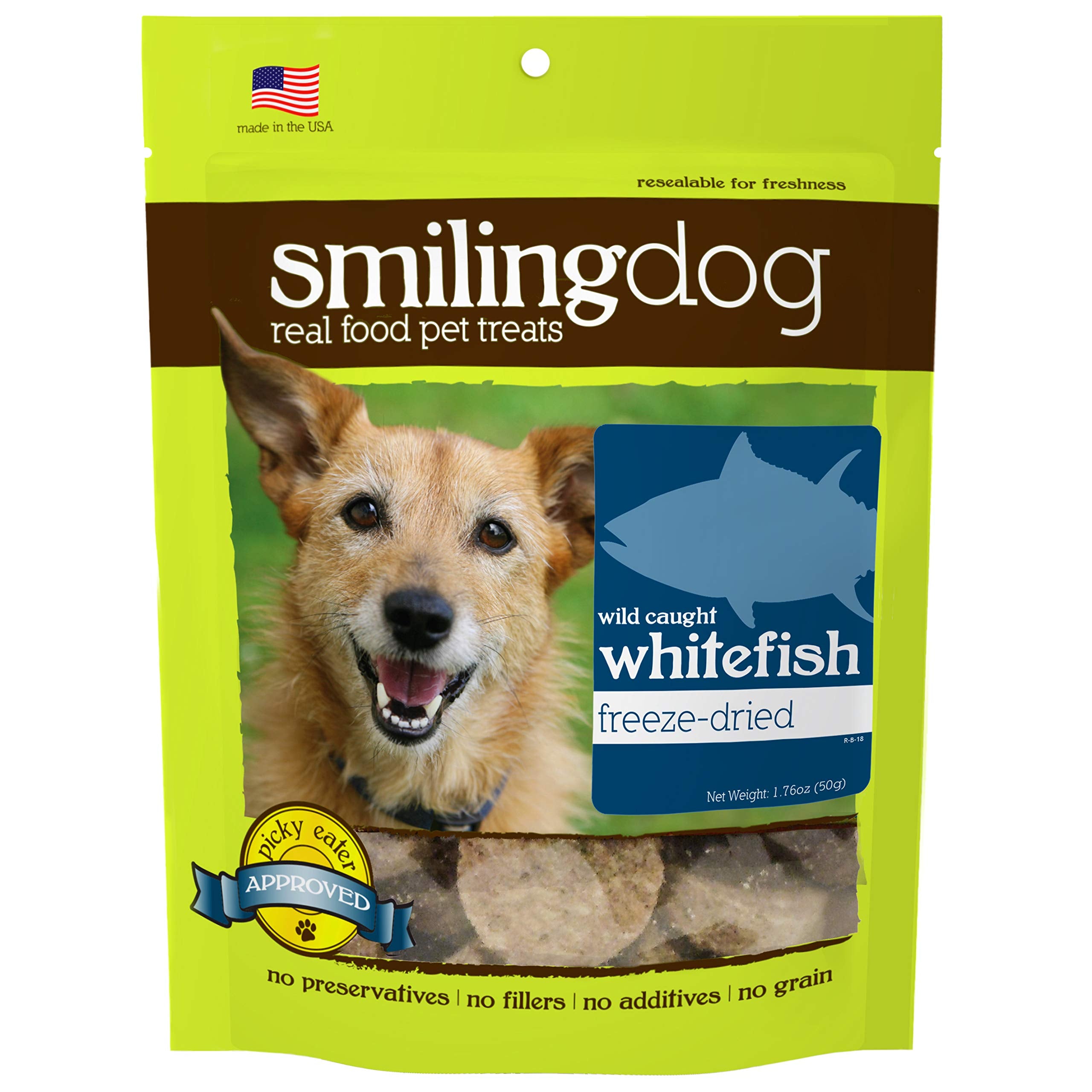 Herbsmith Smiling Dog Treats - Freeze Dried Wild Caught Whitefish - Thats 100% it - 1.76 Ounce