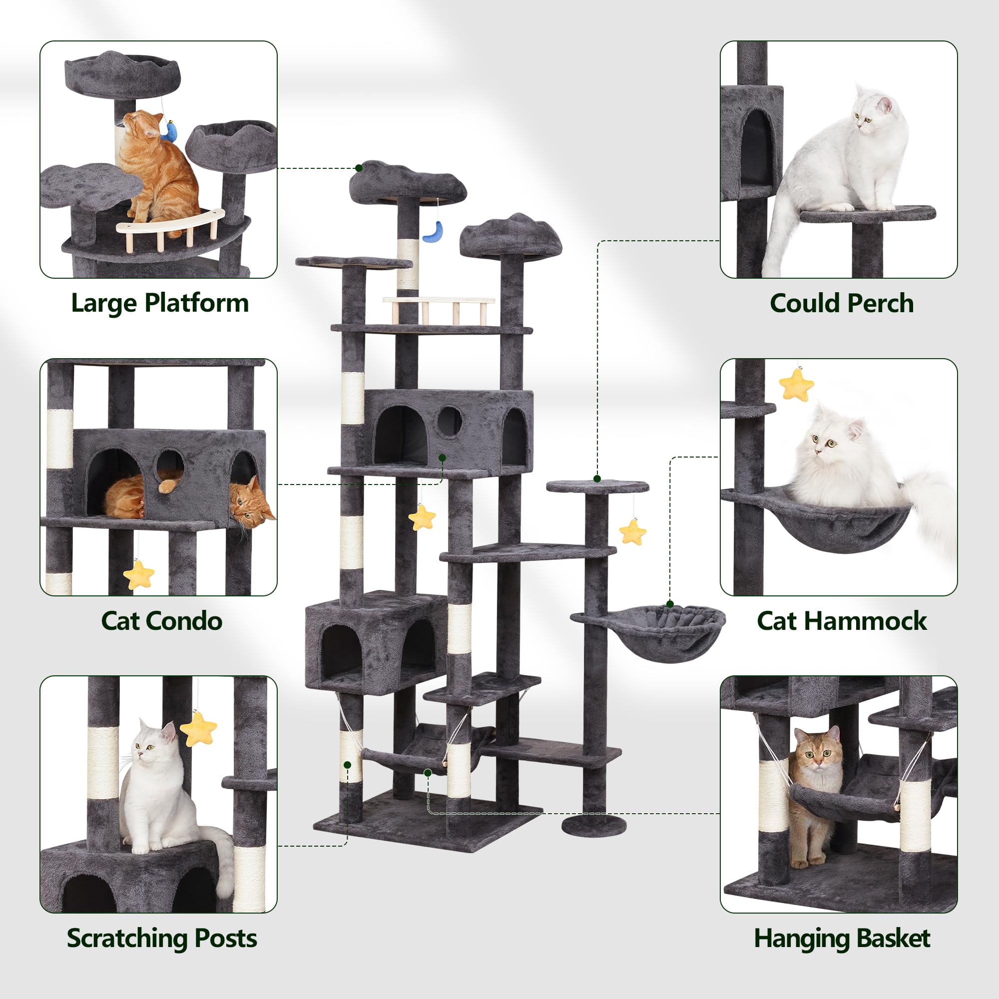 Meecal 85In Giant Cat Tree For Indoor Cats Large Adult, Tall Cat Tower With Scratching Post, Heavy Duty Cat Tree For Big Cats, C