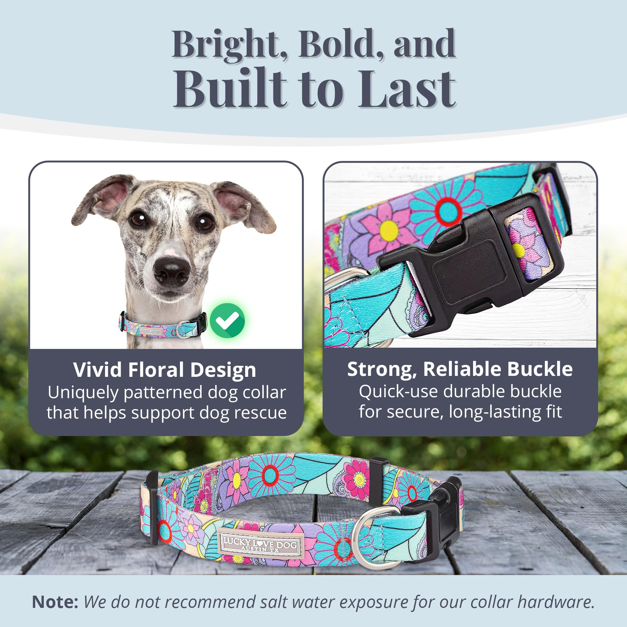 Lucky Love Dog Collars, Vivid Flower Pattern Dog Collars For Medium Female Dogs, Spring & Summer Floral Themed Print, Caroline,
