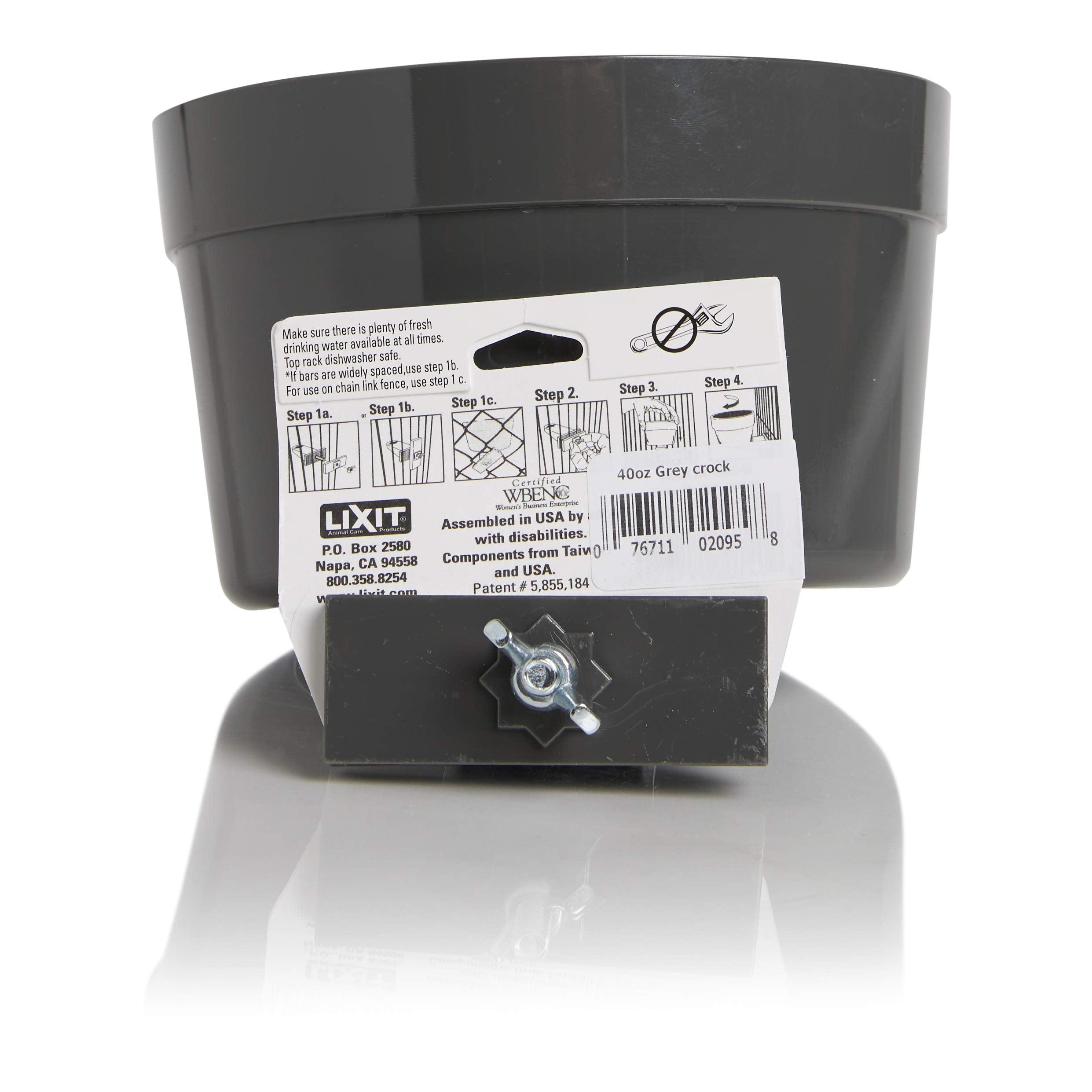 Lixit Quick Lock Removable Dog Kennel Bowls for Wire and Soft Sided Crates (40oz Wire Crate, Gray)