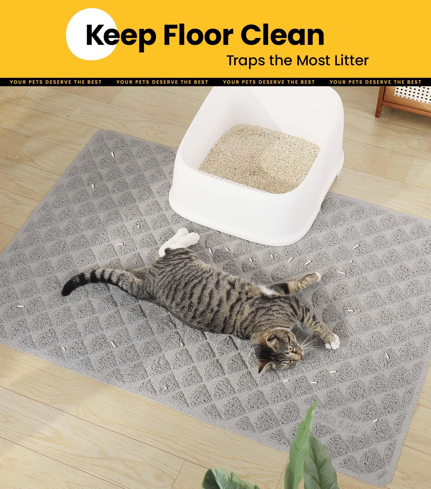 Conlun Cat Litter Mat Litter Trapping Mat, 47    X 35    Premium Durable Pvc Cat Litter Box Mat With Scatter Control, Non-Slip,