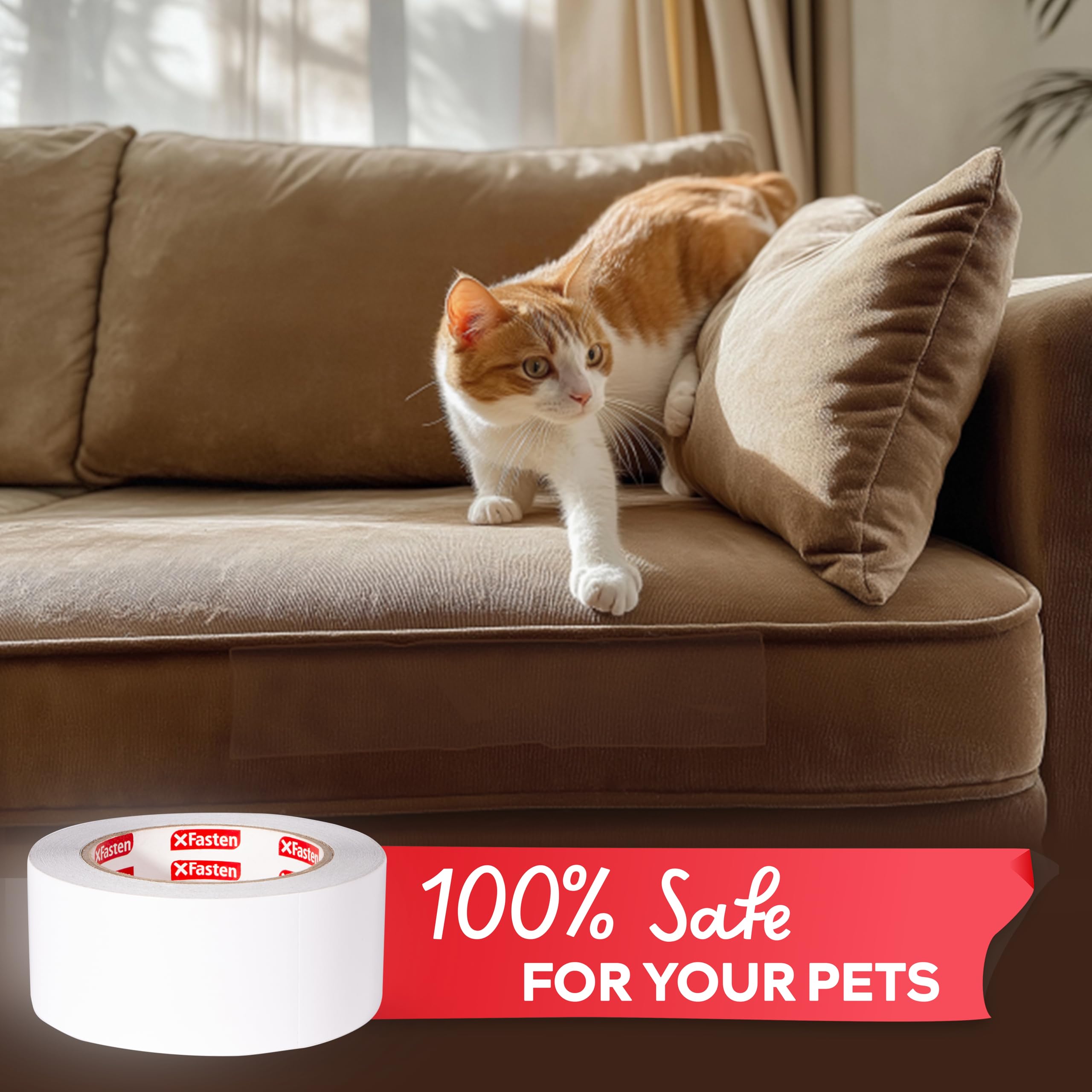 XFasten Anti-Scratch Cat Training Tape, Crystal Clear, 2 x 30 Yards - Furniture Protector for Cats, Stop Scratching Guard