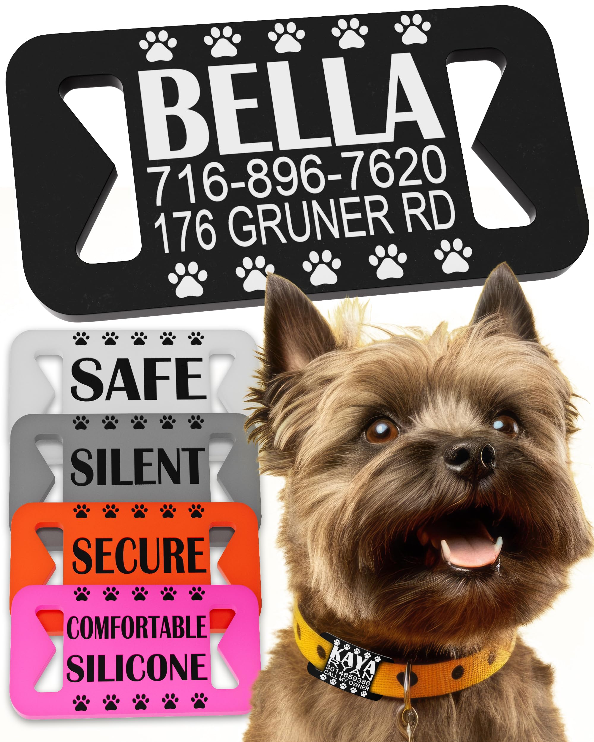 Dog ID Tags Personalized, Silicone Dog Tag Personalized for Pets, Custom Pet Name Tags