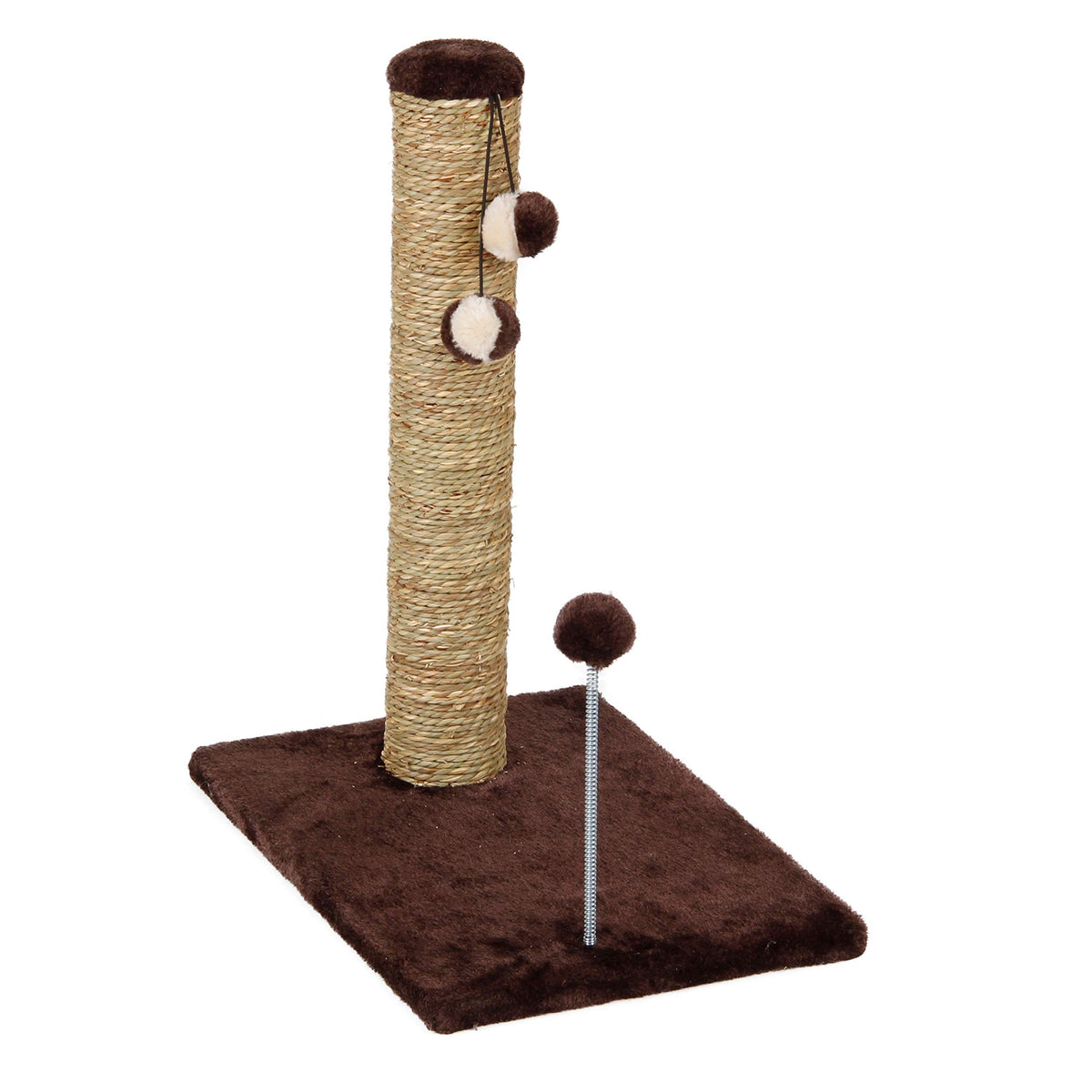 Cat Craft 20' Seagrass & Plush Cat Scratching Post With Integrated Cat Toys, Medium (20') Gray