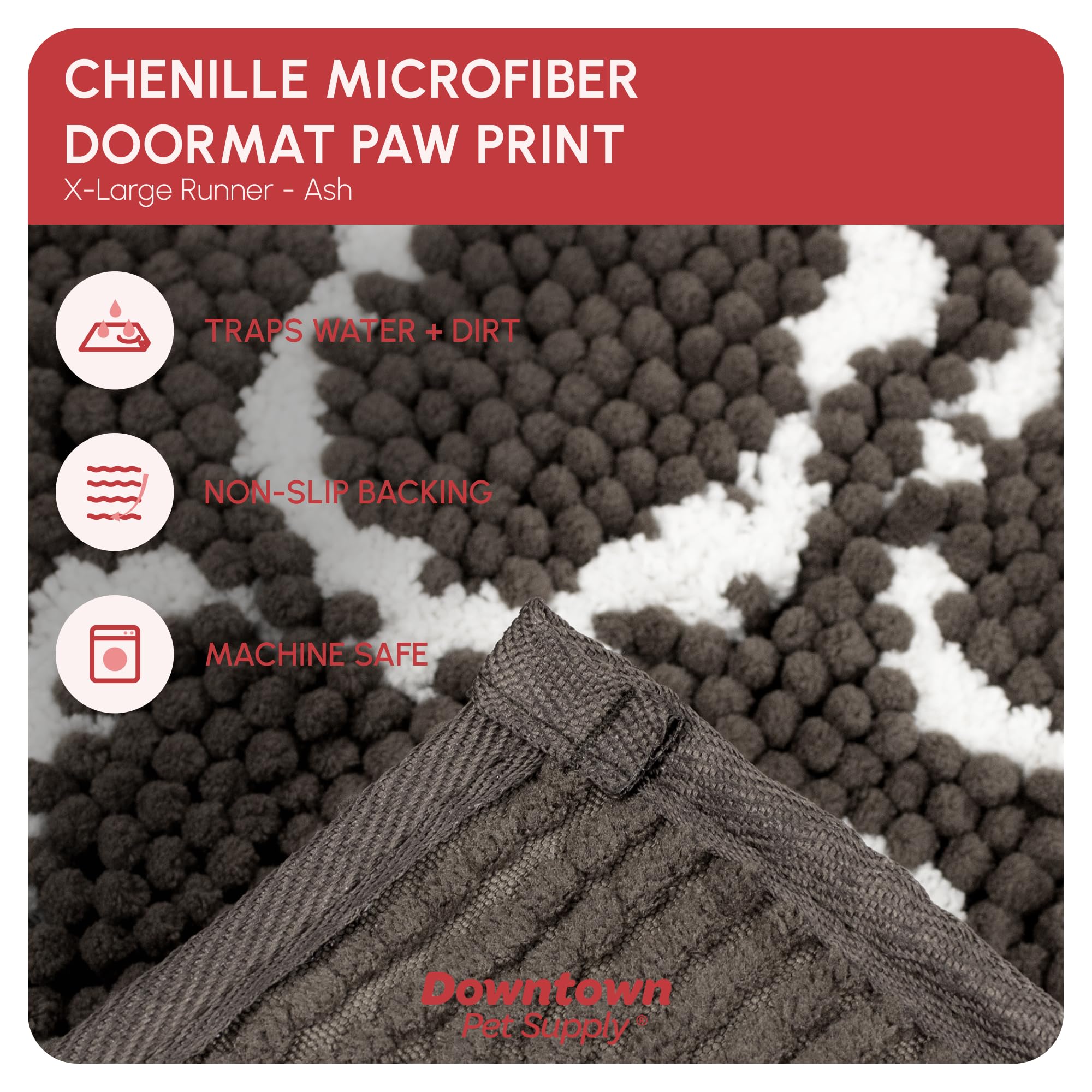 My Doggy Place Microfiber Dog Mat for Muddy Paws, 60 x 36 Ash with Paw Print - Non-Slip, Absorbent and Quick-Drying Dog Paw Clea