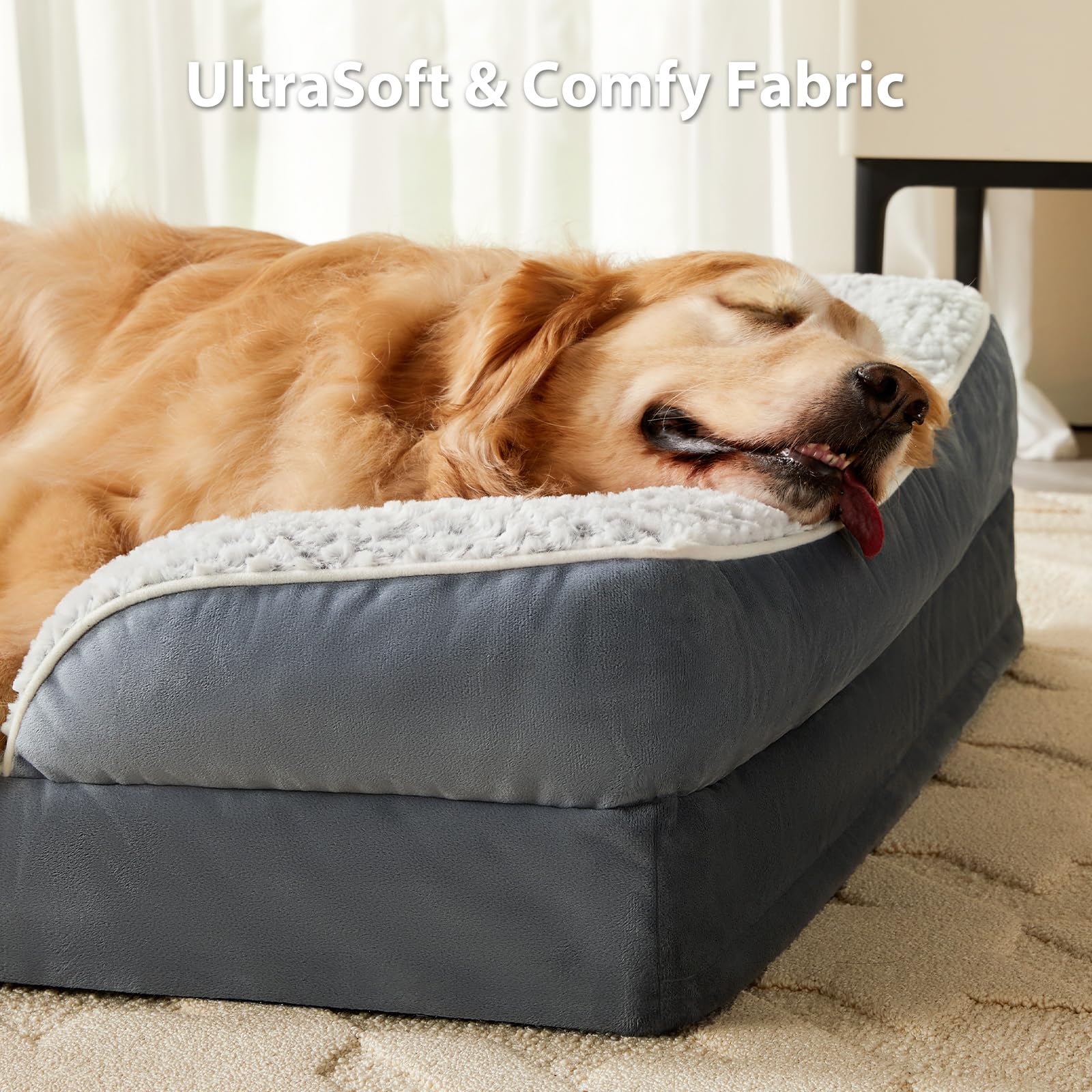 Lextro Orthopedic Dog Bed For Large Dogs, Egg Crate Foam Bed For Large Dogs, Equipped With Removable Waterproof Pillow Cover And