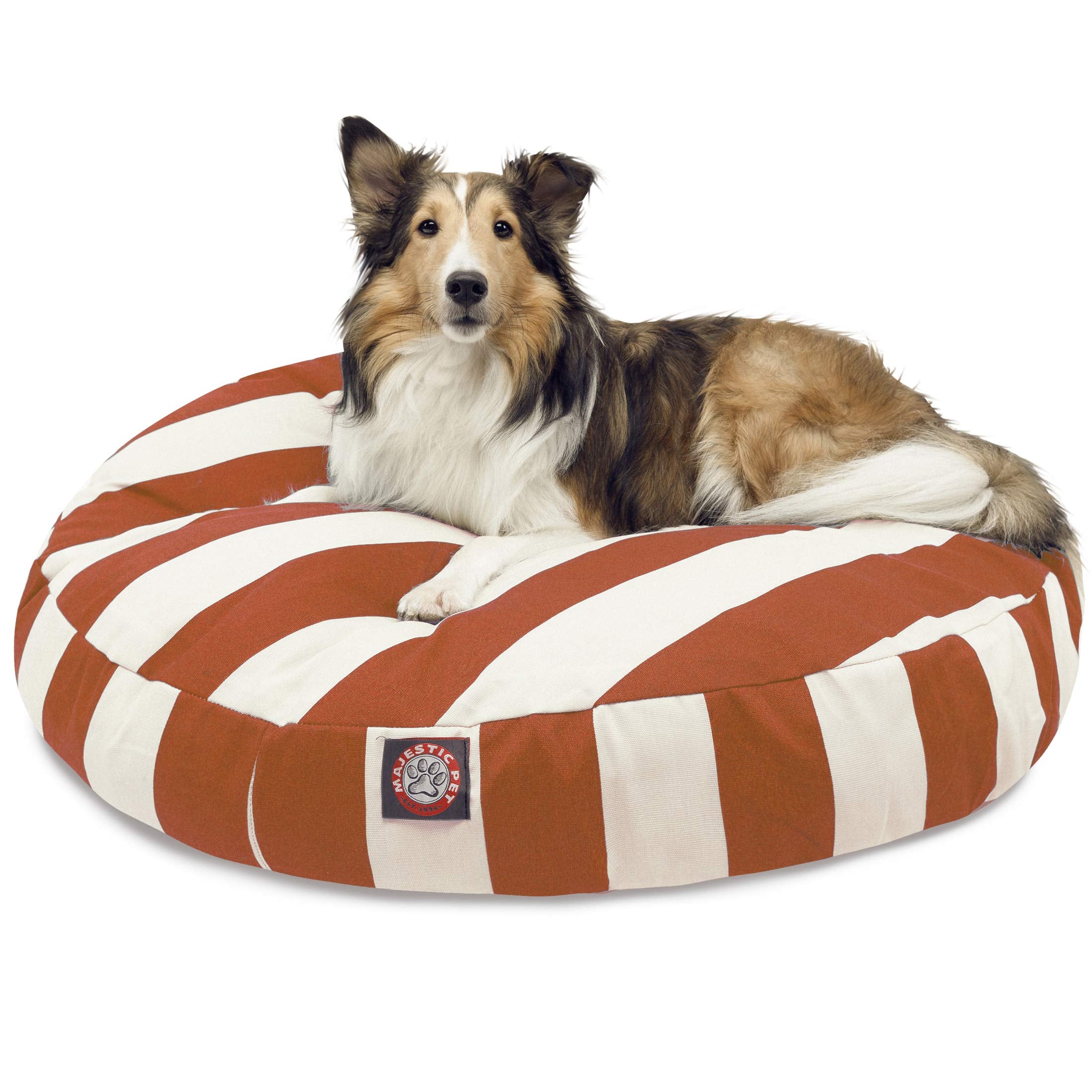 Burnt Orange Vertical Stripe Medium Round Indoor Outdoor Pet Dog Bed With Removable Washable Cover By Majestic Pet Products