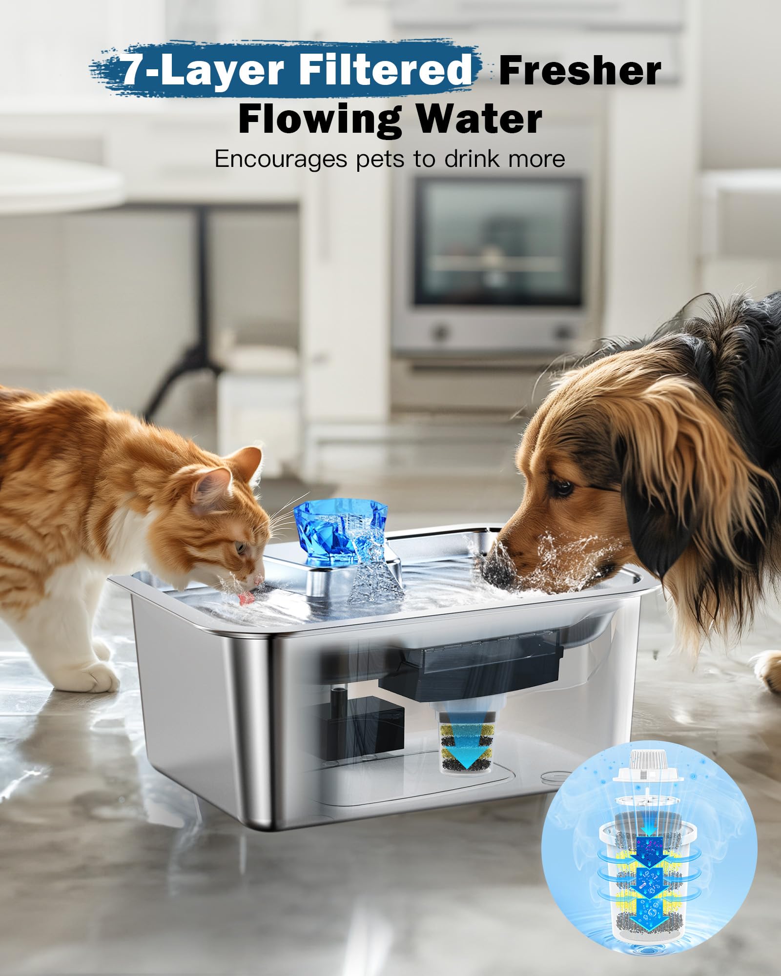 PETNF Dog Water Fountain for Large Dogs, 11L/3Gallon Stainless Steel Large Dog Fountain Water Bowl, Automatic Pet Water Bowl Dis