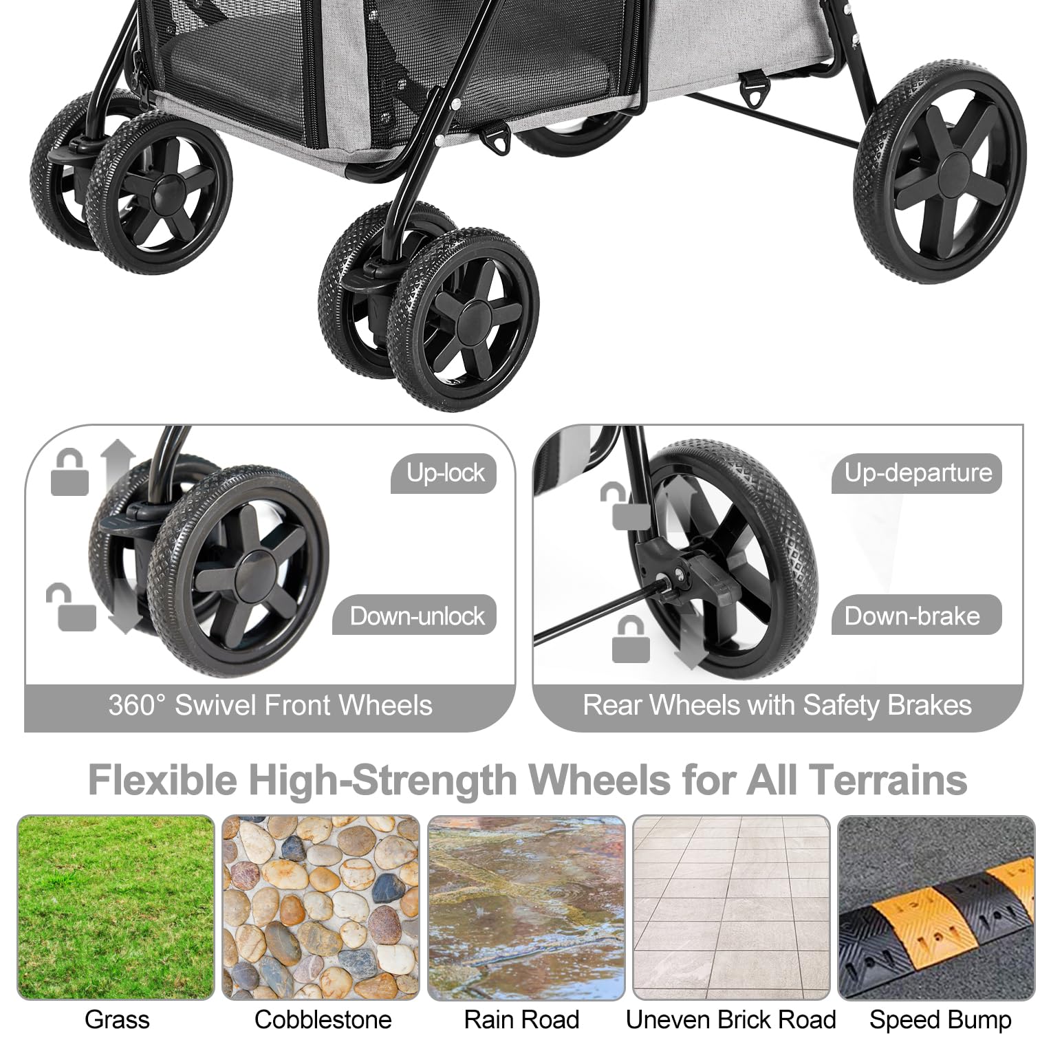 Lpotius Double Pet Stroller For Dogs And Cats With 2 Detachable Carrier, Quick-Folding Dog Stroller For Medium Small Dogs Cats,