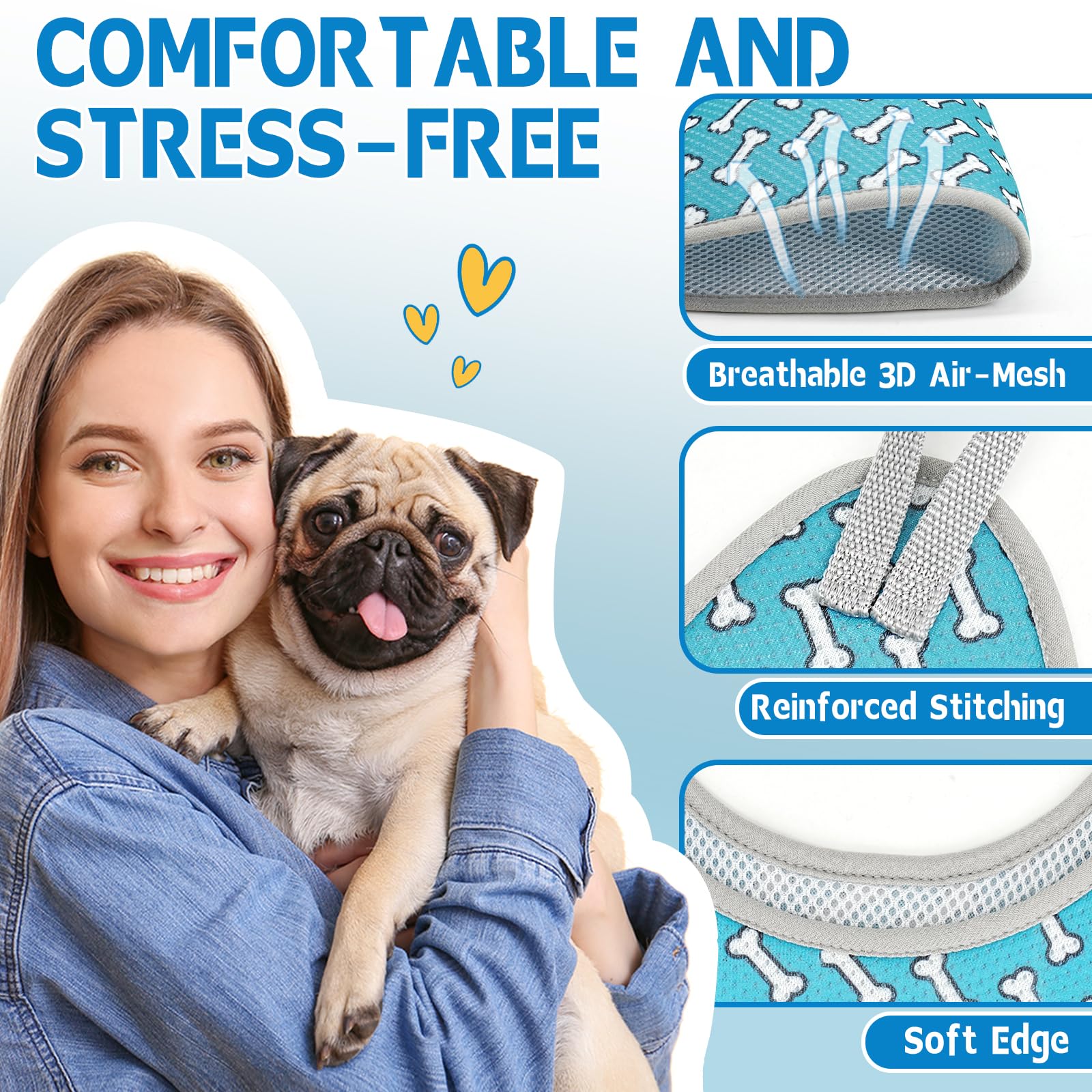 Supet Dog Grooming Hammock Harness For Cats Dogs, Relaxation Pet Restraint & Small Animal Leashes Sling Helper Nail Trimming Clipping, S( Legs Spacing:7-10.2' /) , Coral Blue