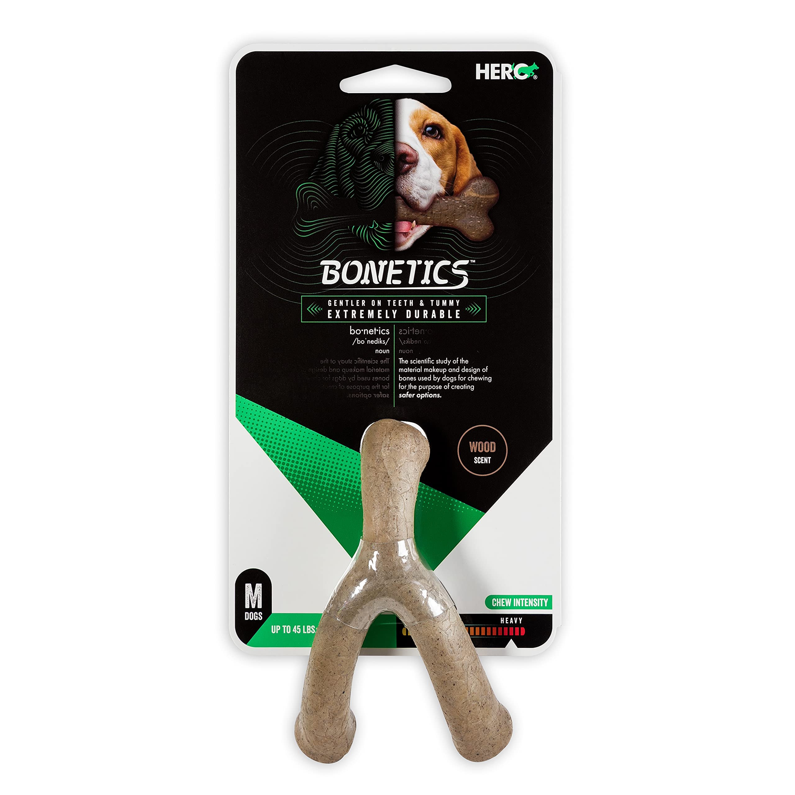 Hero Bonetics Wishbone Wood Chewable Dog Bone for Large Dogs up to 65 lbs - Gentle on Teeth & Tummy, Model 64318