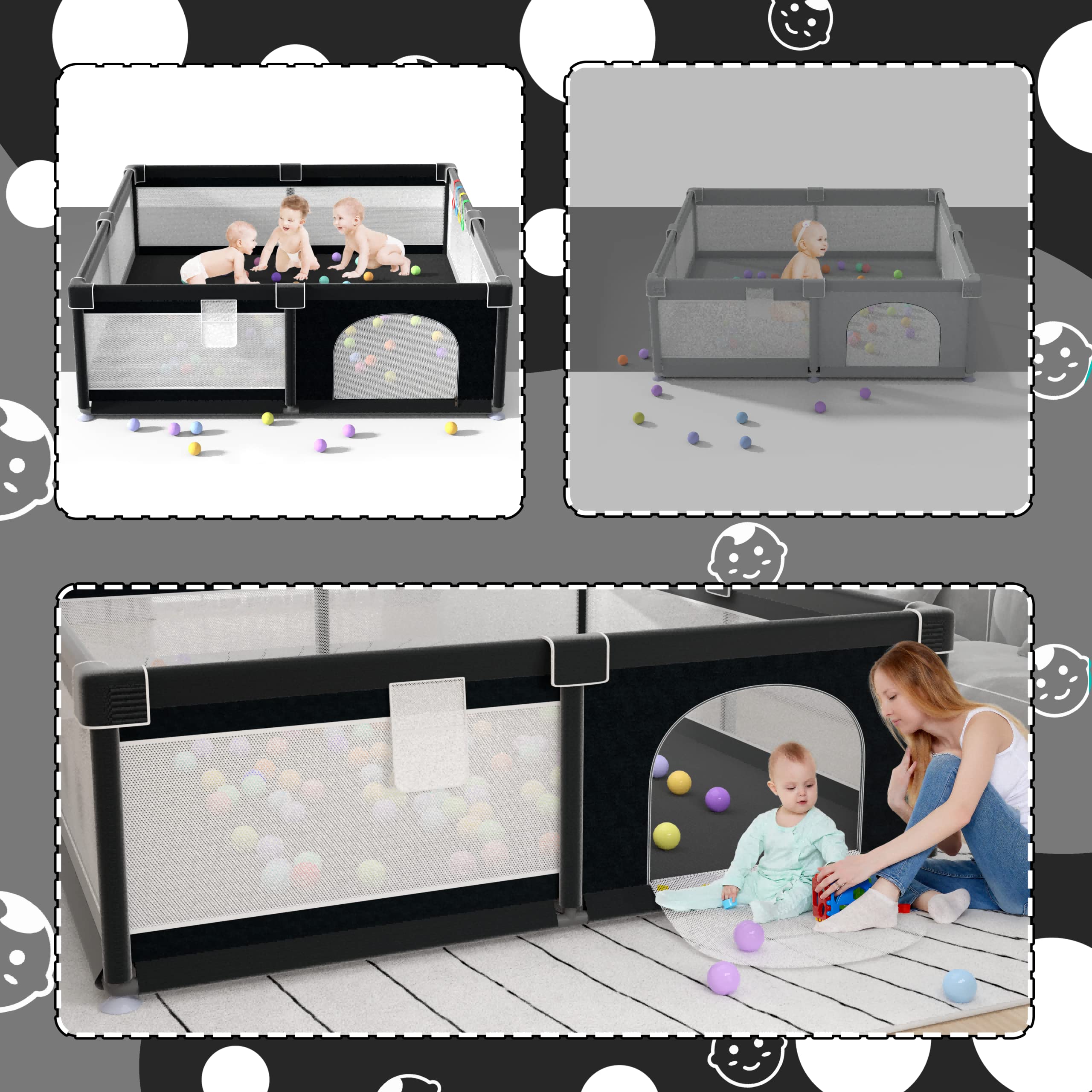 LUTIKIANG Playpen, 79 X 71 Extra Large Playpen, Play Pen for Babies and Toddlers, Kids Play Pen, Sturdy Safety Play Yard, Baby F