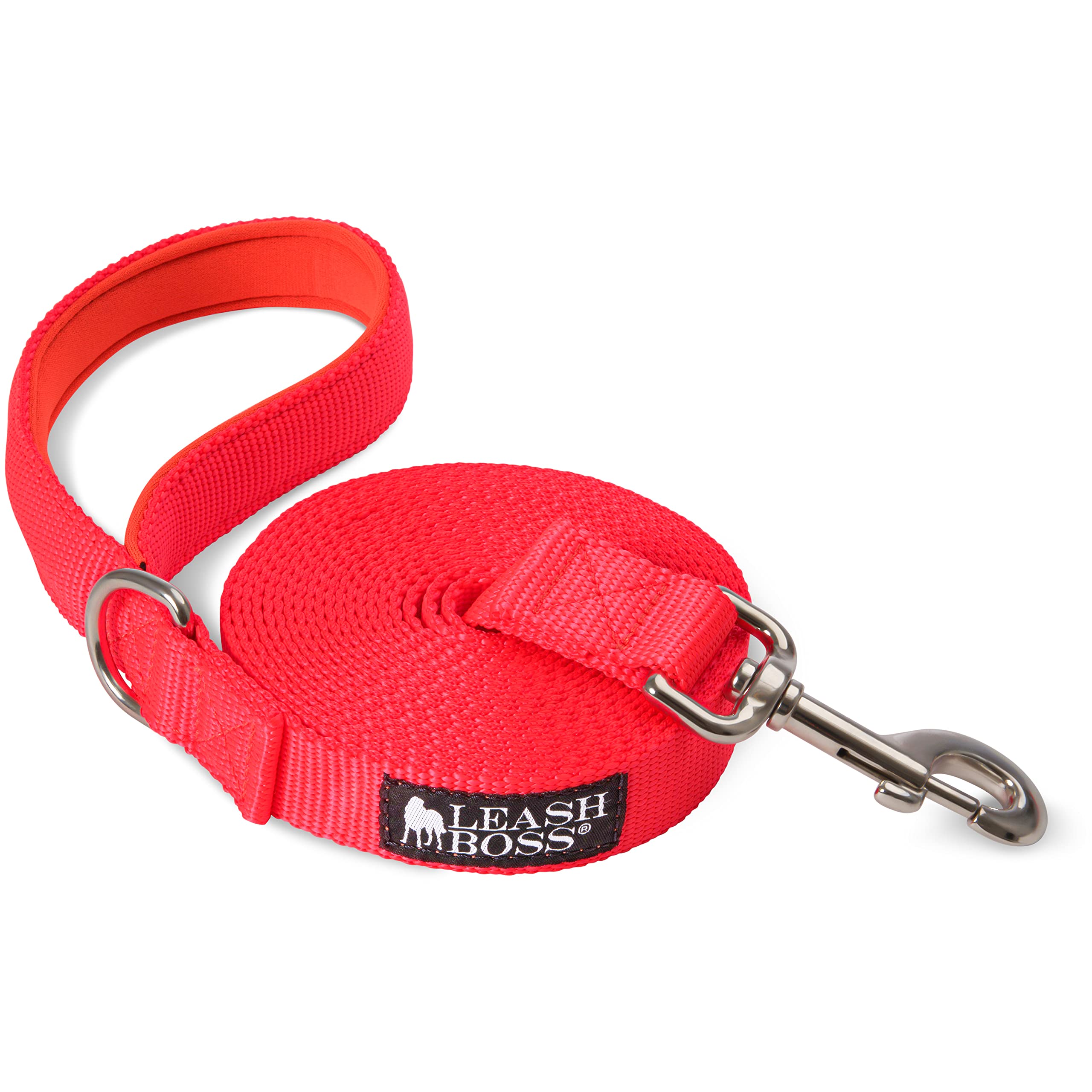 Leash Boss 15 Foot Dog Leash With Padded Handle - Long Leash For Hiking, Camping, Exploring, Or Walking (15 Feet, Orange)