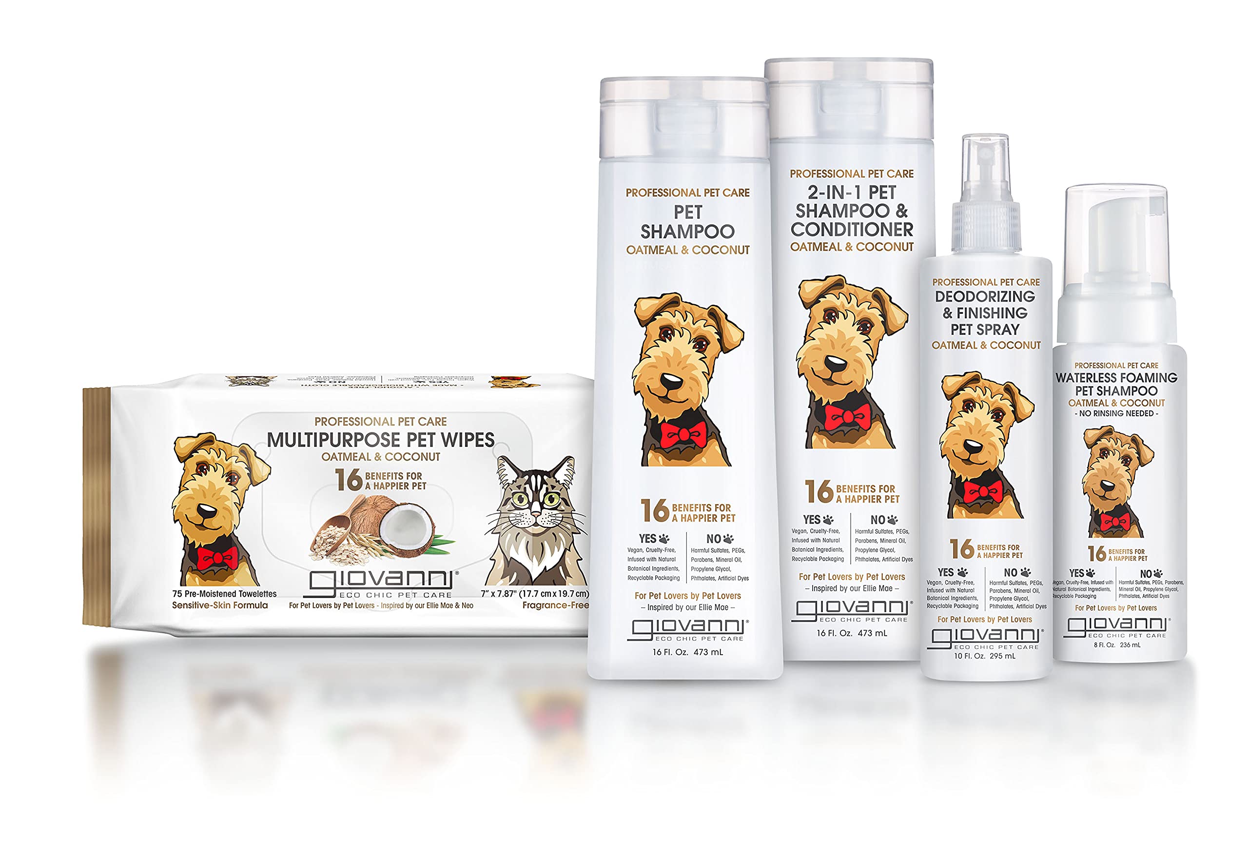 Giovanni Professional Foaming Waterless Pet Shampoo - Oatmeal & Coconut Helps Neutralize Odors, Cleanses, Silkens, Controls Static, Freshens Fur - 8 Oz