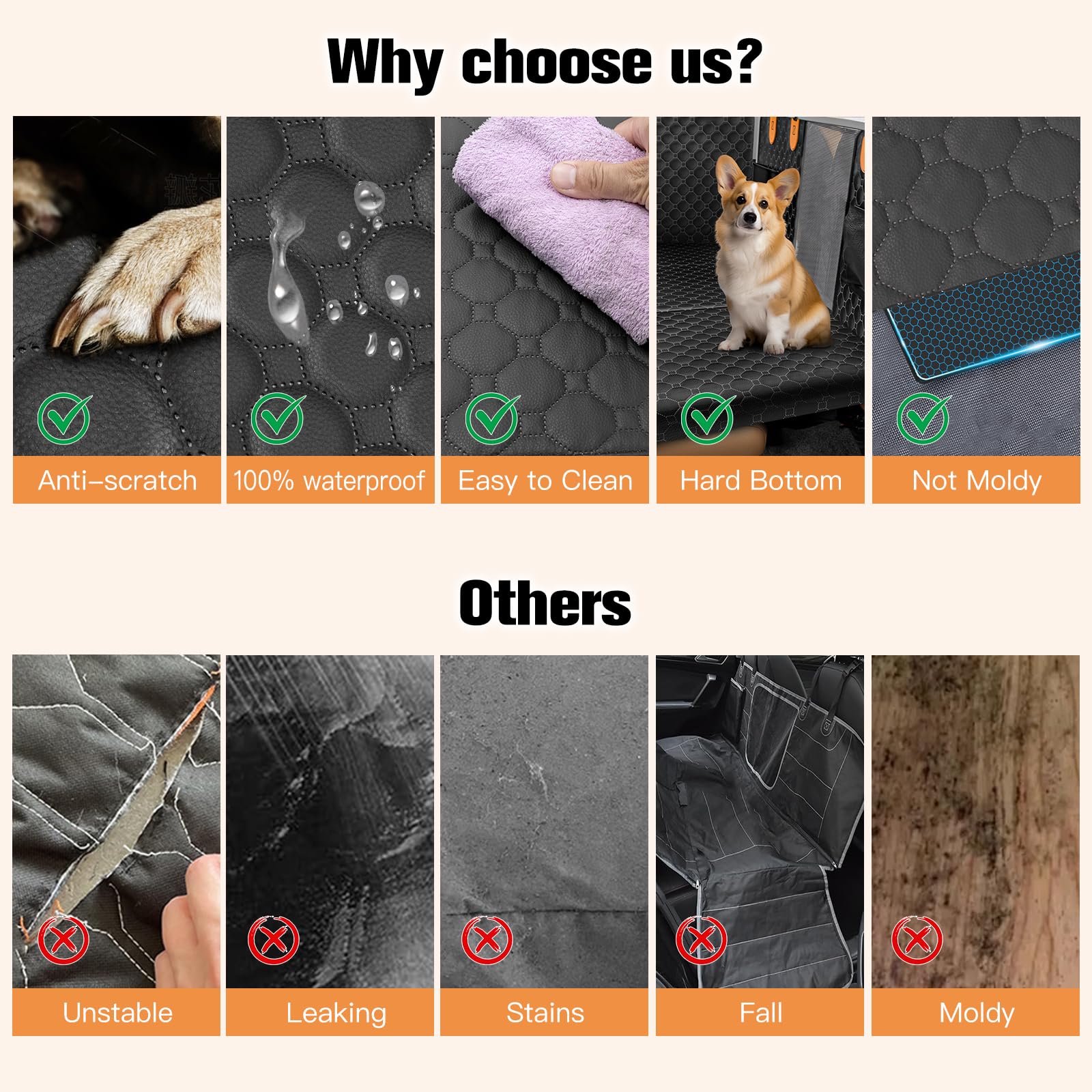 Fuzzyearn Back Seat Extender For Dogs,Leather Dog Car Seat Cover For Back Seat Hard Bottom Holds 400Lbs,100% Waterproof Dog Car