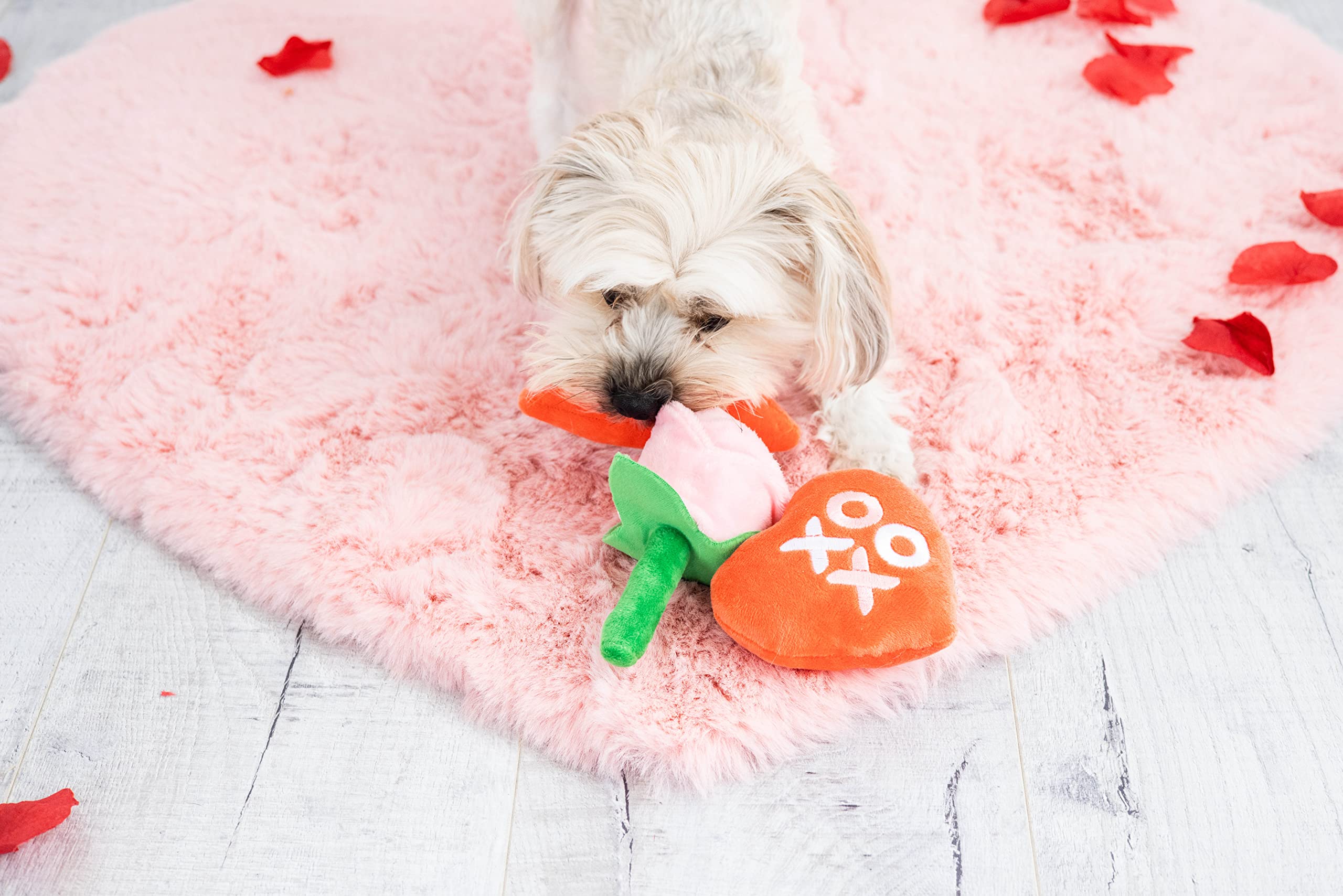 Pearhead Valentines Day Dog Toy Set, Holiday Pet Toys, Stuffed Plush Crinkle and Squeaky Toys for Dogs, Interactive Playtime fo