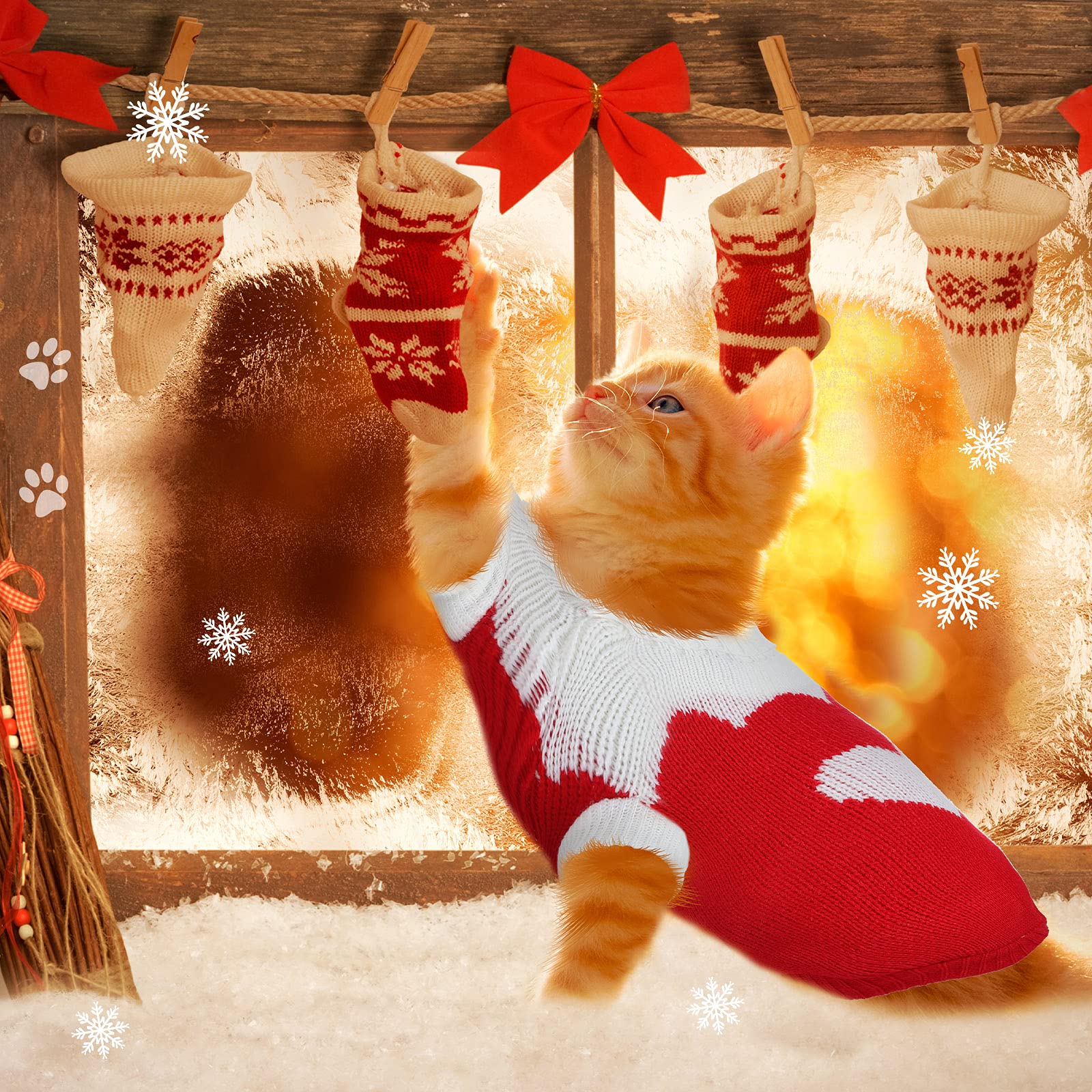 3 Patterns Christmas Dog Sweater Cat Puppy Christmas Sweater Pet Reindeer Heart Cat Sweaters Vintage Warm Christmas Dog Clothes For Small Dog And Cat(S, Fit 2.2 Lbs - 4.4 Lbs)