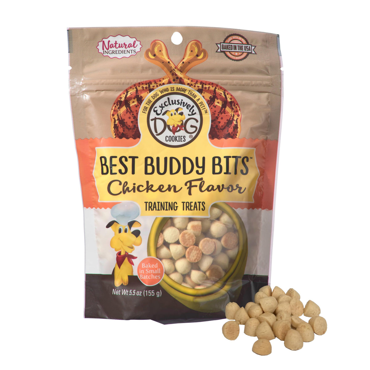 Exclusively Dog Best Buddy Bits Training Treats For Dogs And Puppies - All Natural, Baked In The Usa, Ideal For Training & Agility, No Animal Byproducts - Chicken Flavor, 5.5Oz Resealable Bag