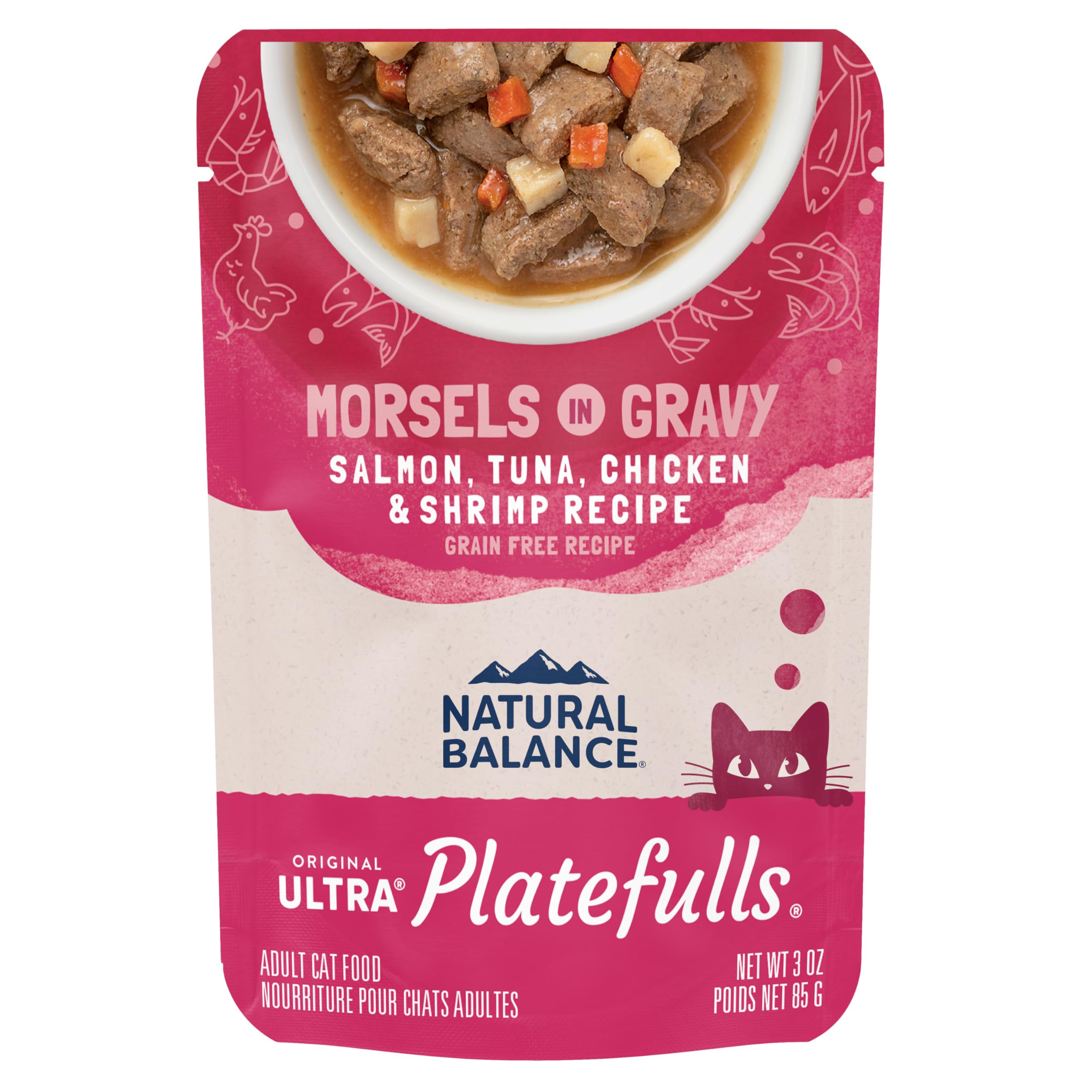 Natural Balance Original Ultra Platefulls Indoor Adult Grain Free Wet Cat Food, Salmon, Tune, Chicken & Shrimp Recipe, 3 Ounce P