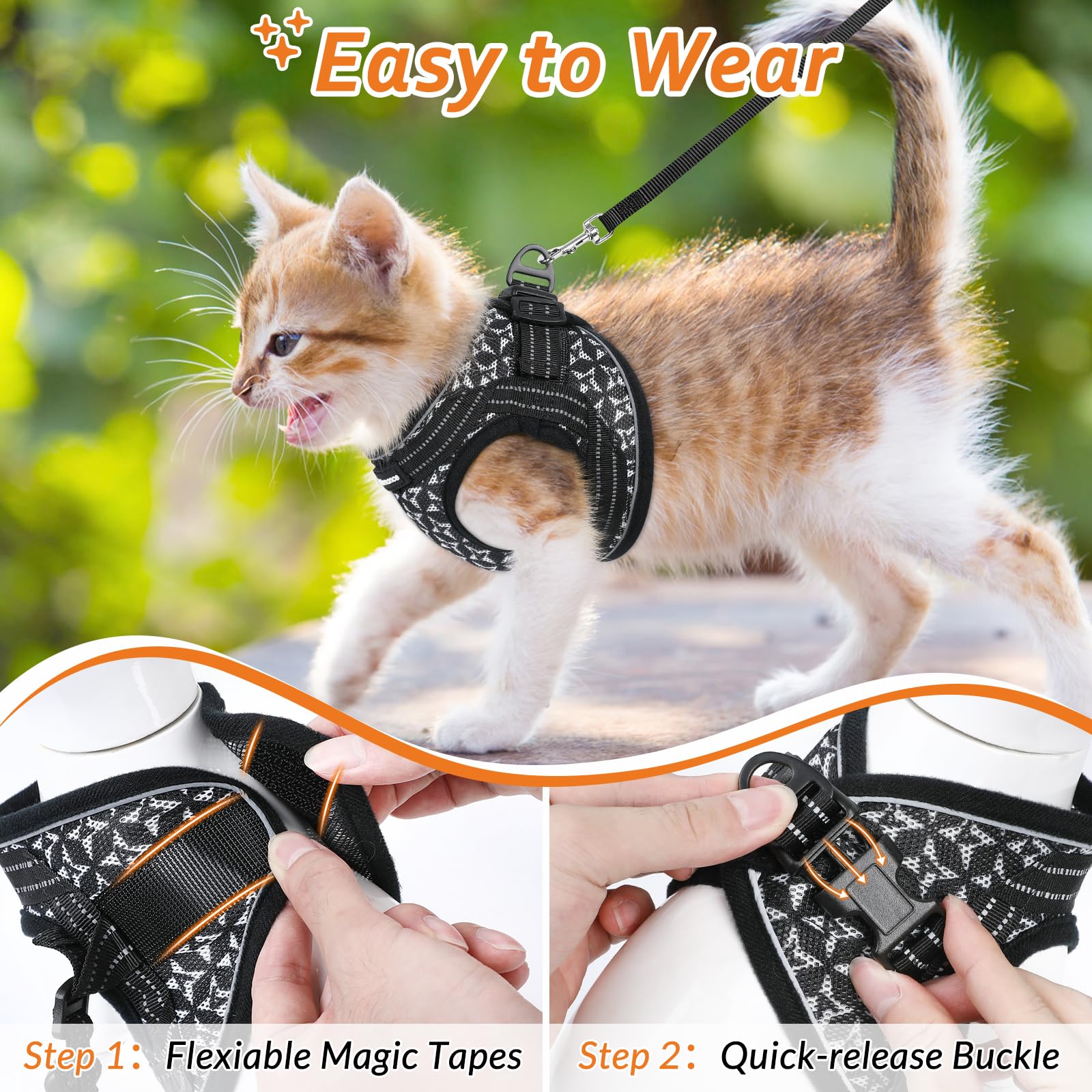 Catromance Cat Harness And Leash Set Escape Proof For Walking, Safe Adjustable Small Large Kitten Vest With Reflective Strip For