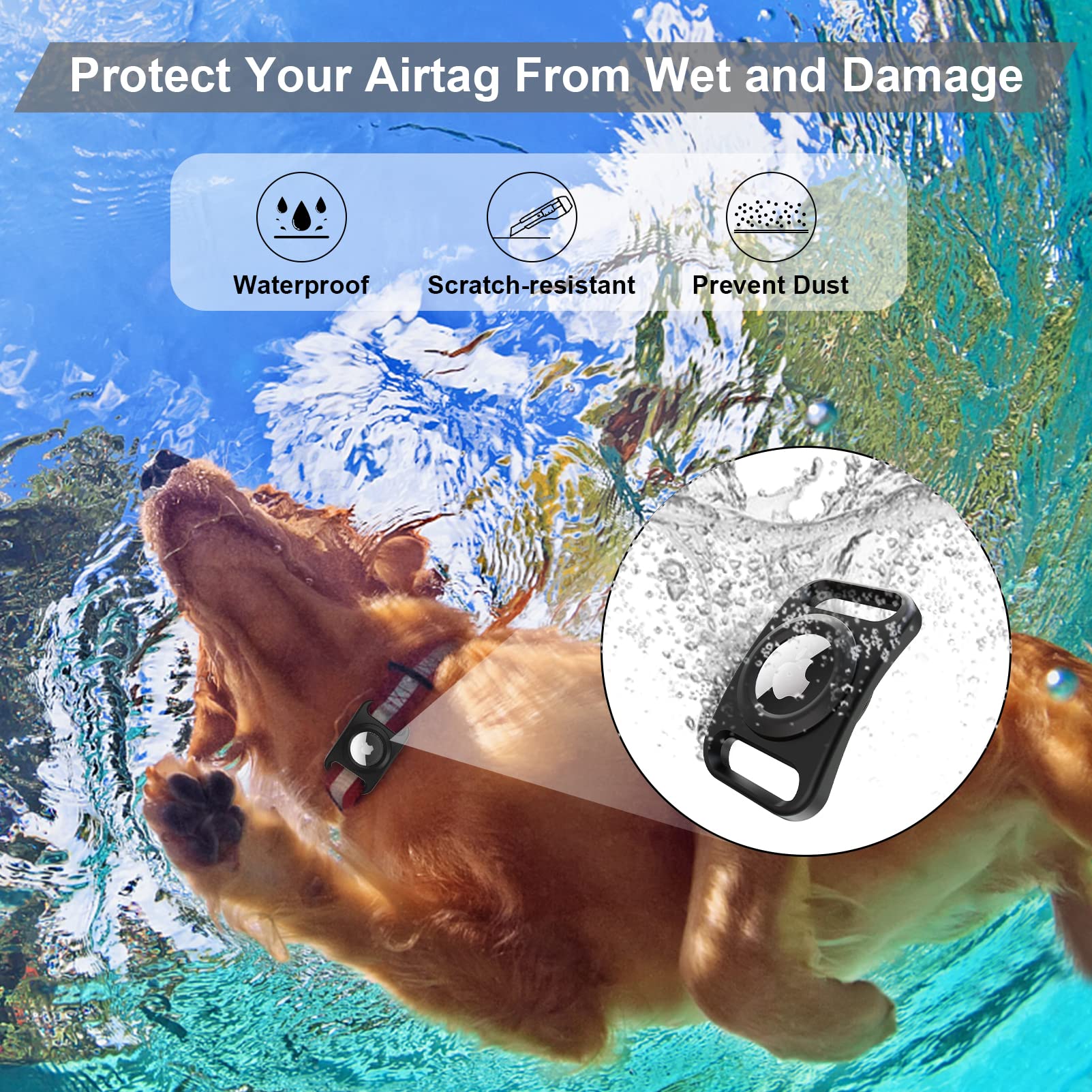 Sankala Airtag Dog Collar Holder, [2 Pack] Waterproof Airtag Case For Dog Collar, Tpu & Silicone Full Body Covered Apple Airtag