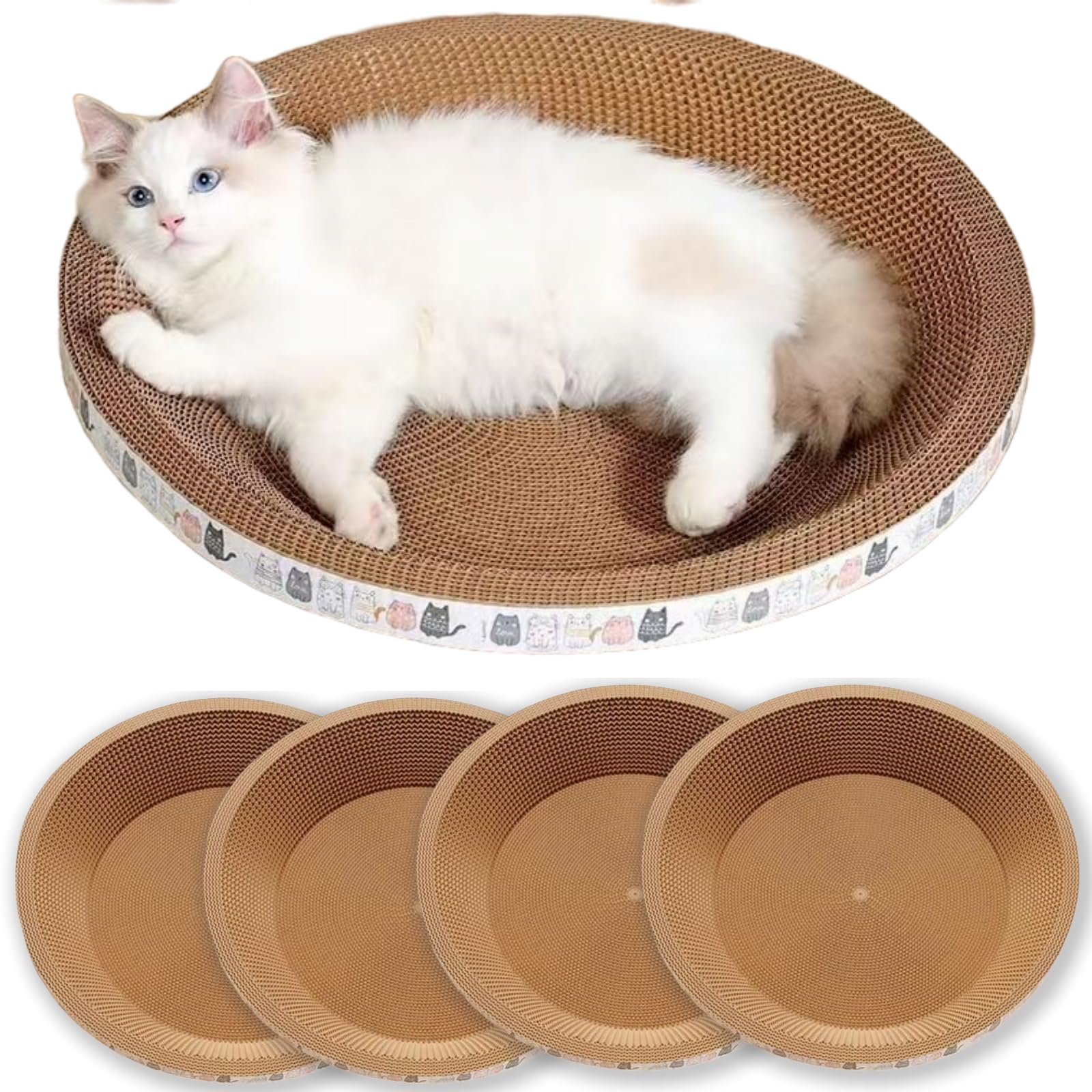 Spindro 4 Pack Extra Large Cat Scratcher Cardboard, Round Scratcher Bed Scratch Bowl, Scratching Lounge Couch Round Shaped Cat S