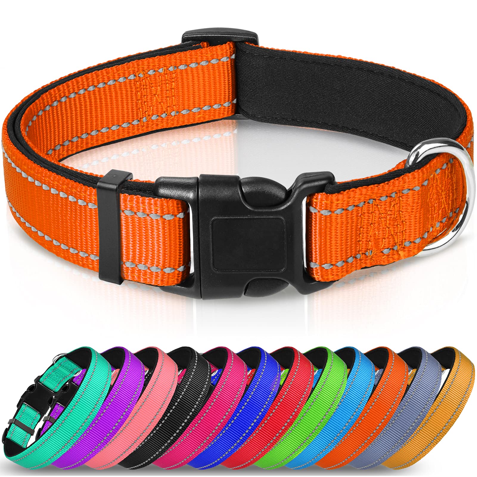 Joytale Reflective Dog Collar,Soft Neoprene Padded Breathable Nylon Pet Collar Adjustable For Extra Large Dogs,Orange,Xl