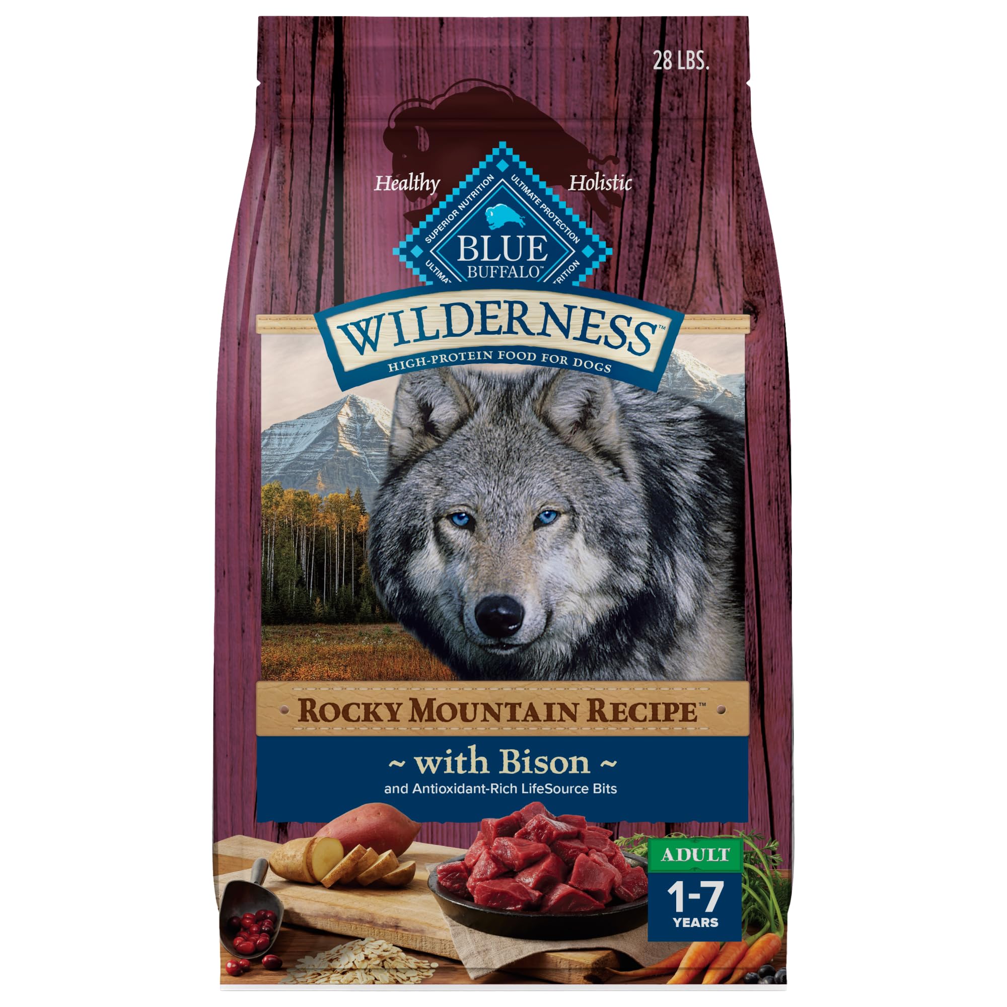 Blue Buffalo Wilderness Rocky Mountain Recipe High-Protein Adult Dry Dog Food, Made in the USA with Natural Ingredients Plus Who