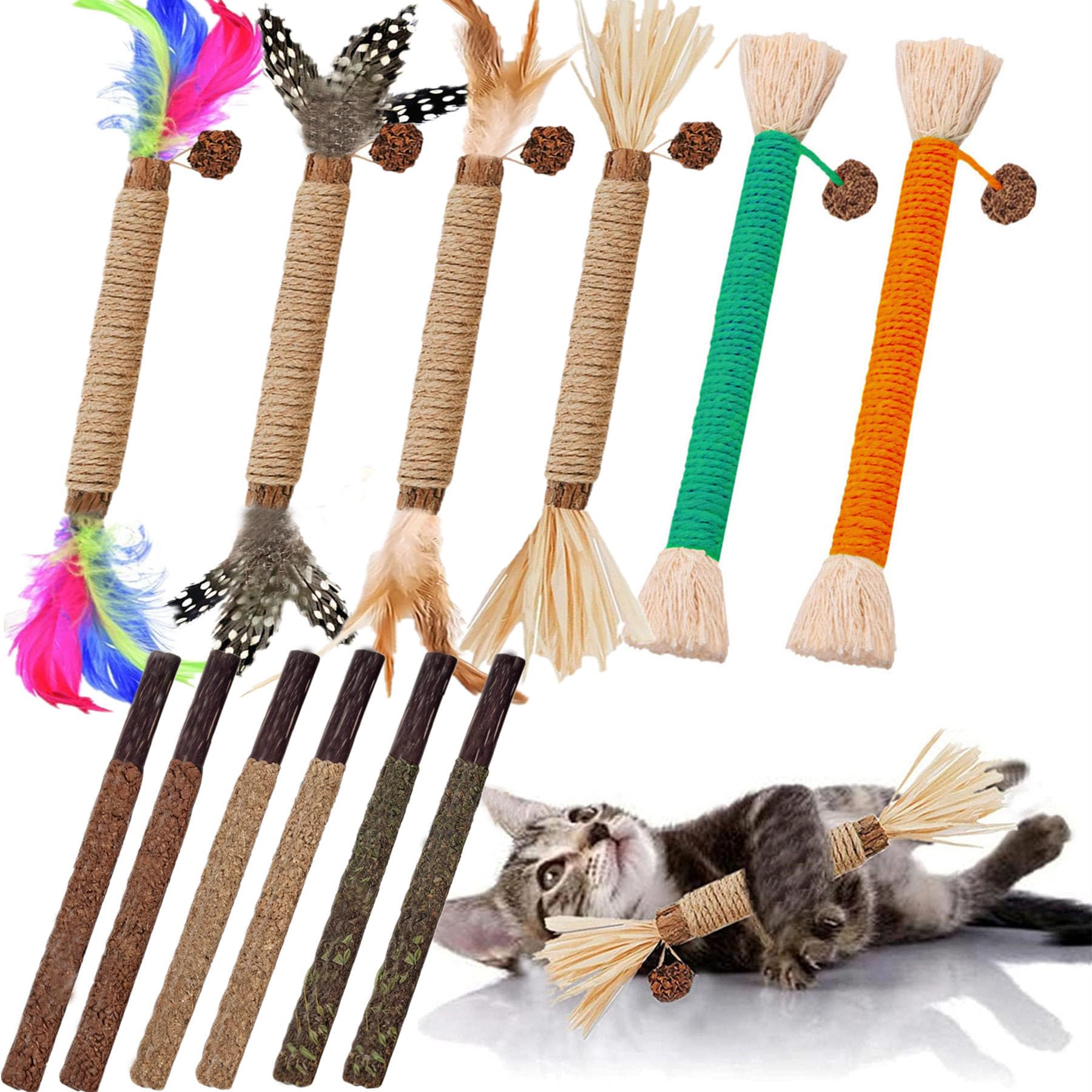Grembeb Cat Toys,4Pack Silvervine Chew Stick,Kitten Treat Catnip Toy Kitty Natural Stuff Catnip For Cleaning Teeth Indoor Dental Snack Interactive Exercise Hamster Chinchilla Gerbil Rabbit Bunny