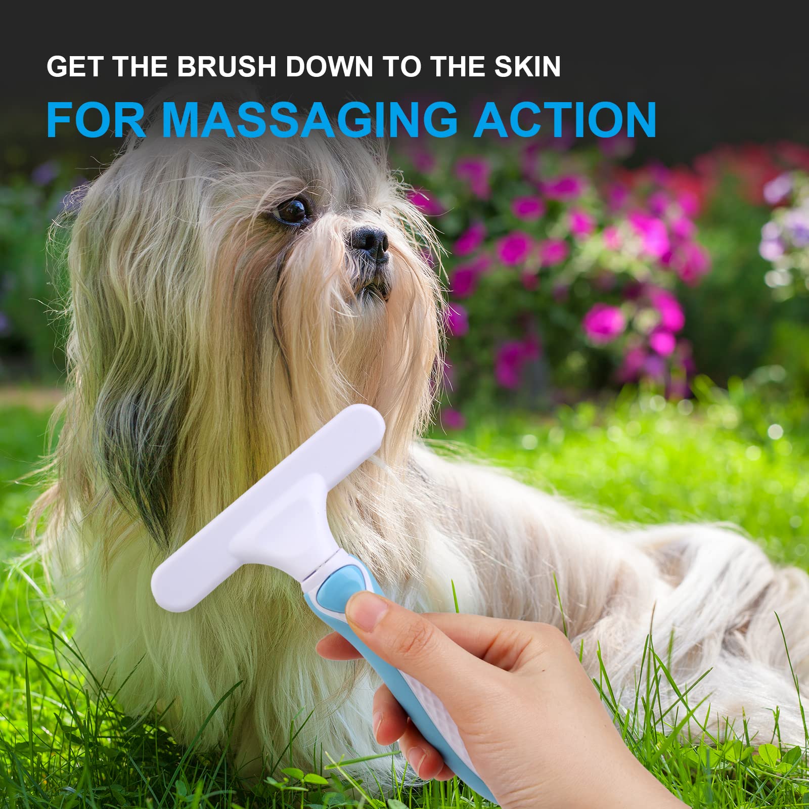 Ordermore Pet Grooming Brush - Undercoat Rake For Dogs, Cats, Dematting Deshedding Brush Comb - Ideal For Thick, Long Hair, Matted Pets - Professional Shedding Tool - Blue